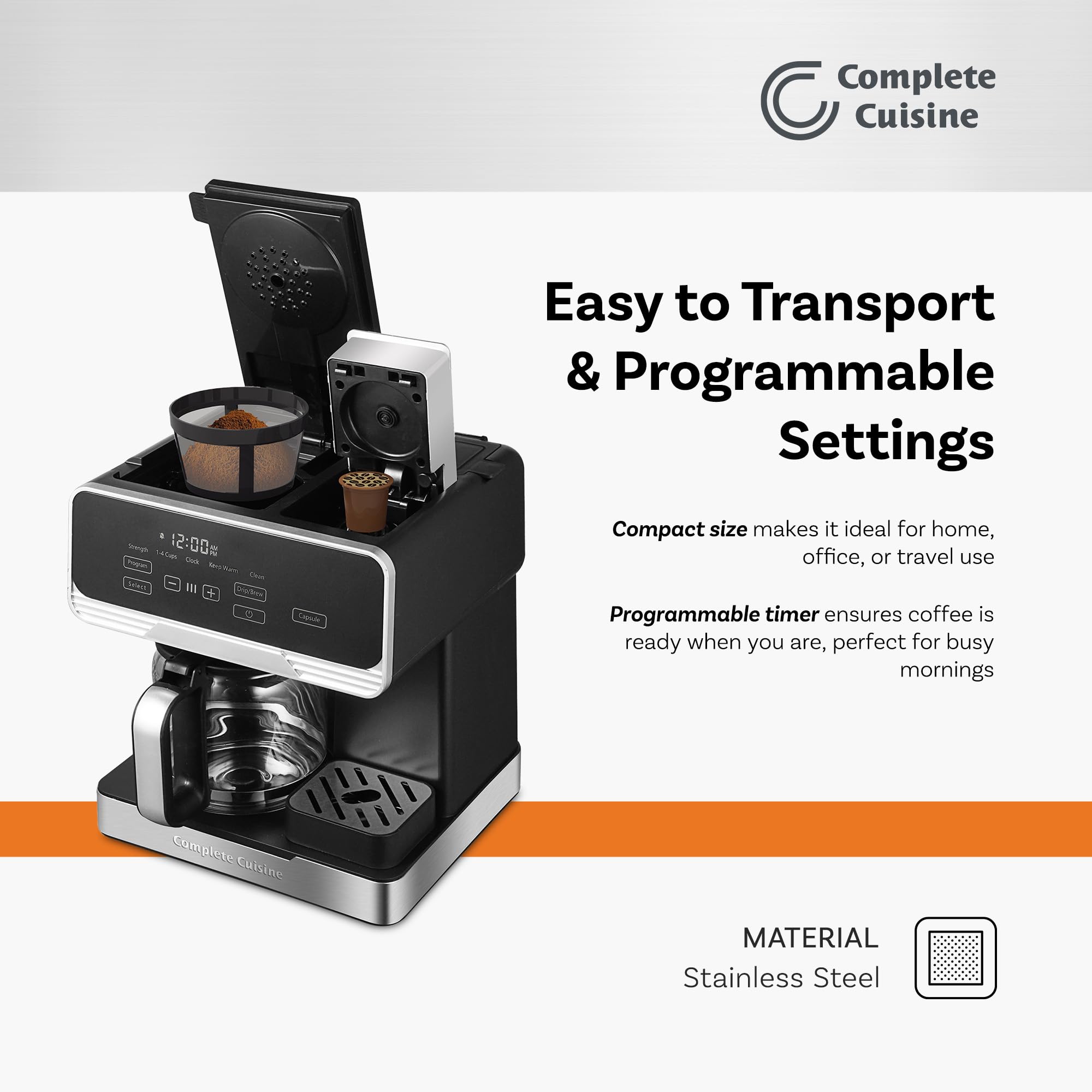 2-in-1 Programmable Coffee Maker with 12-Cup Pot & Single-Serve Pod Compatibility - Black | Perfect for Home, Office & Small Businesses | Fast Brewing & Energy Efficient