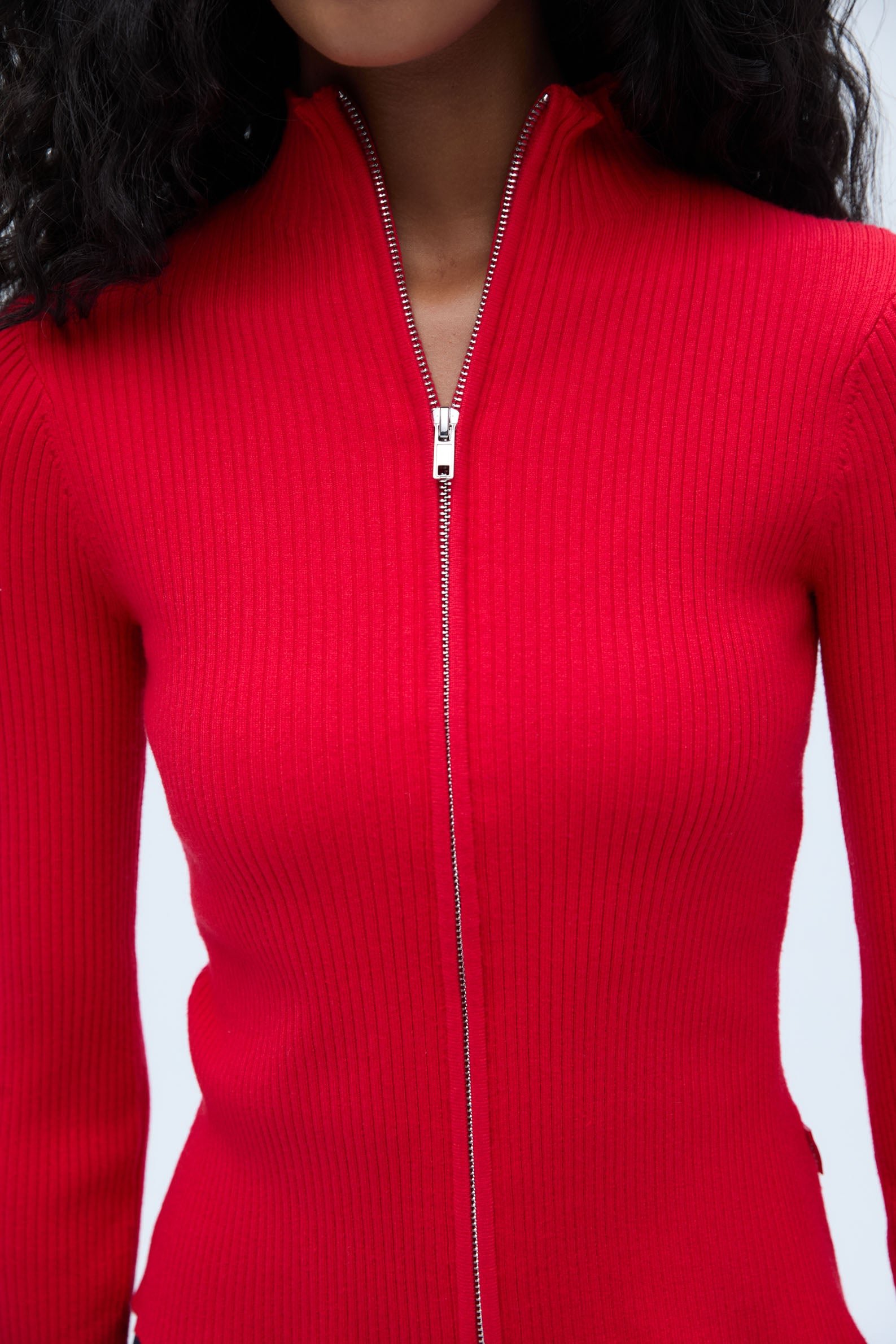 Red Rib Knit Zip Up Sweatshirt for Women | Cozy Pullover Hoodie | Perfect for Casual Wear, Gym & Outdoor Activities
