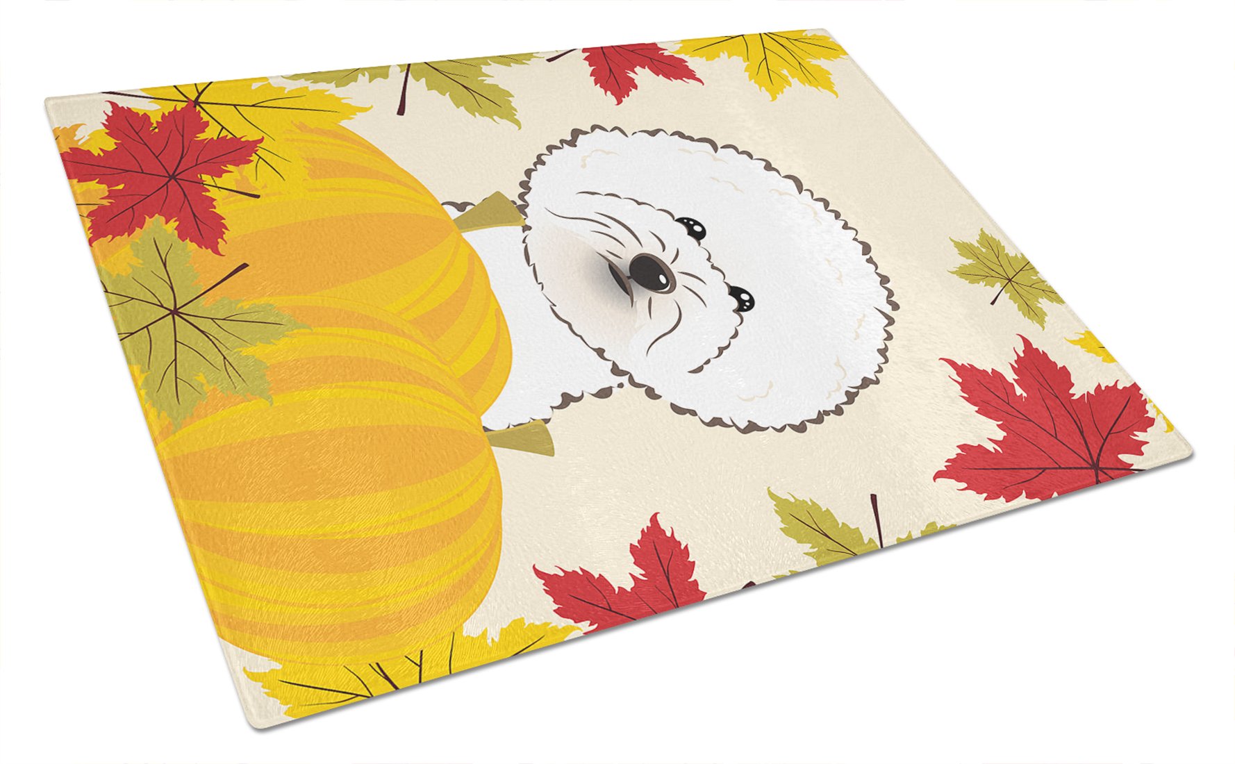 Bichon Frise Thanksgiving Themed Tempered Glass Cutting Board - Large Decorative Kitchen Chopping & Serving Board for Holiday Meals | Durable Glass Cutting Surface for Turkey, Pie & Holiday Food Prep