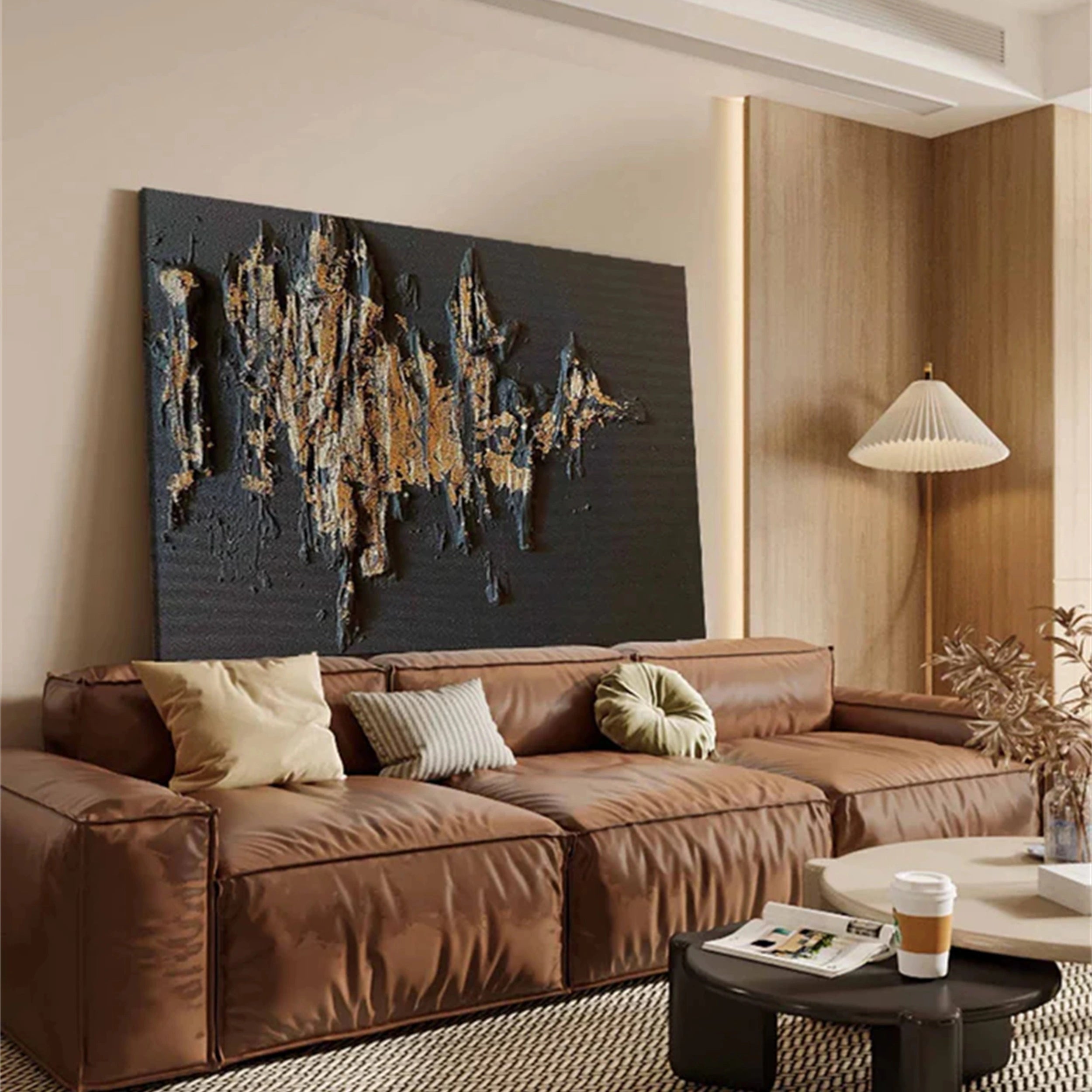 Black Gold Minimalist Textured Abstract Wall Art Painting #MZ053 - Modern Home & Office Decor for Living Room, Bedroom
