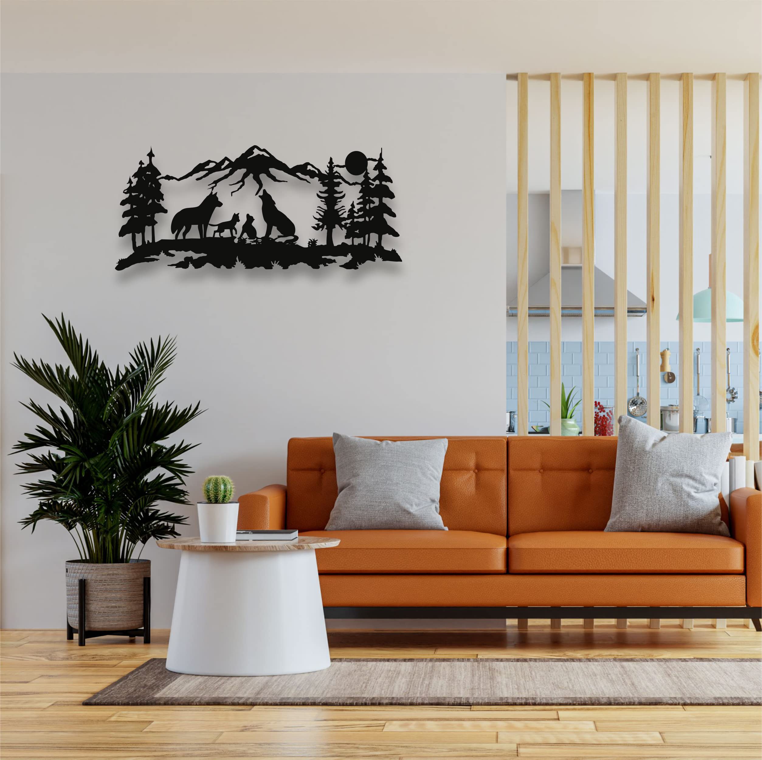 DEKADRON Metal Wall Art - Wolf Family with Mountain & Tree Design - Nature Inspired Home Decor - 24