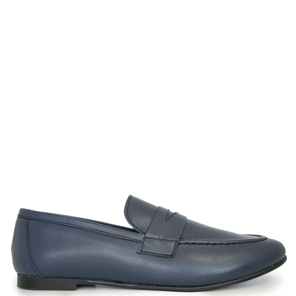 Blublonc Navy Penny Loafers for Men - Classic Comfortable Dress Shoes for Business, Office & Formal Occasions