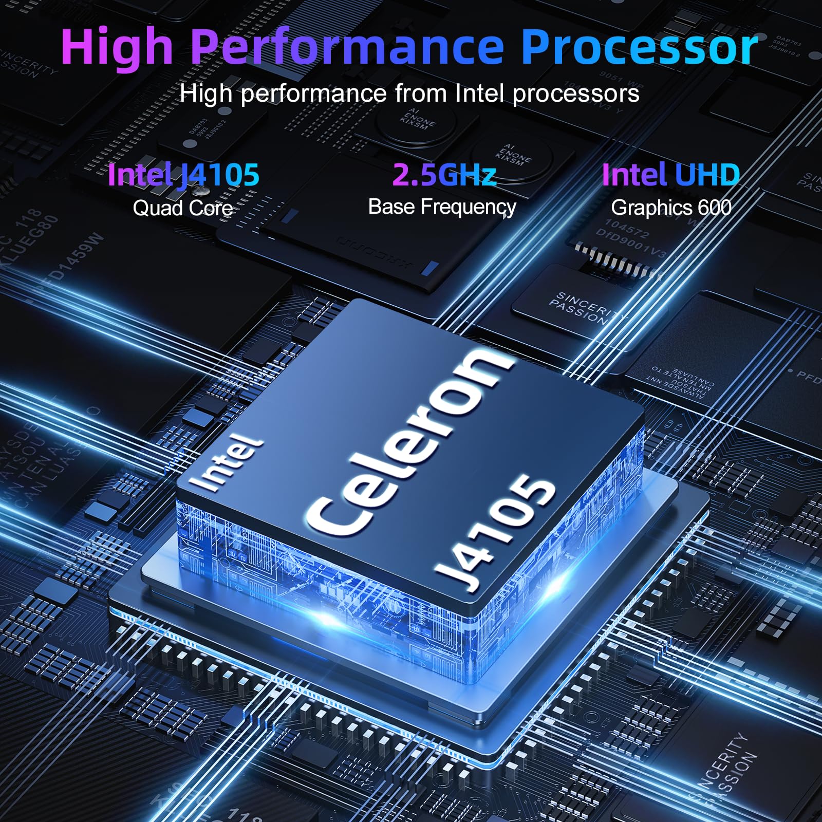 15.6 Inch Laptop with Intel Celeron J4105 Quad-Core CPU - 4GB RAM 128GB SSD, UHD Graphics 600, USB 3.2 Ports, Dual-Band WiFi, Bluetooth 4.2 - Perfect for Work, Study & Entertainment