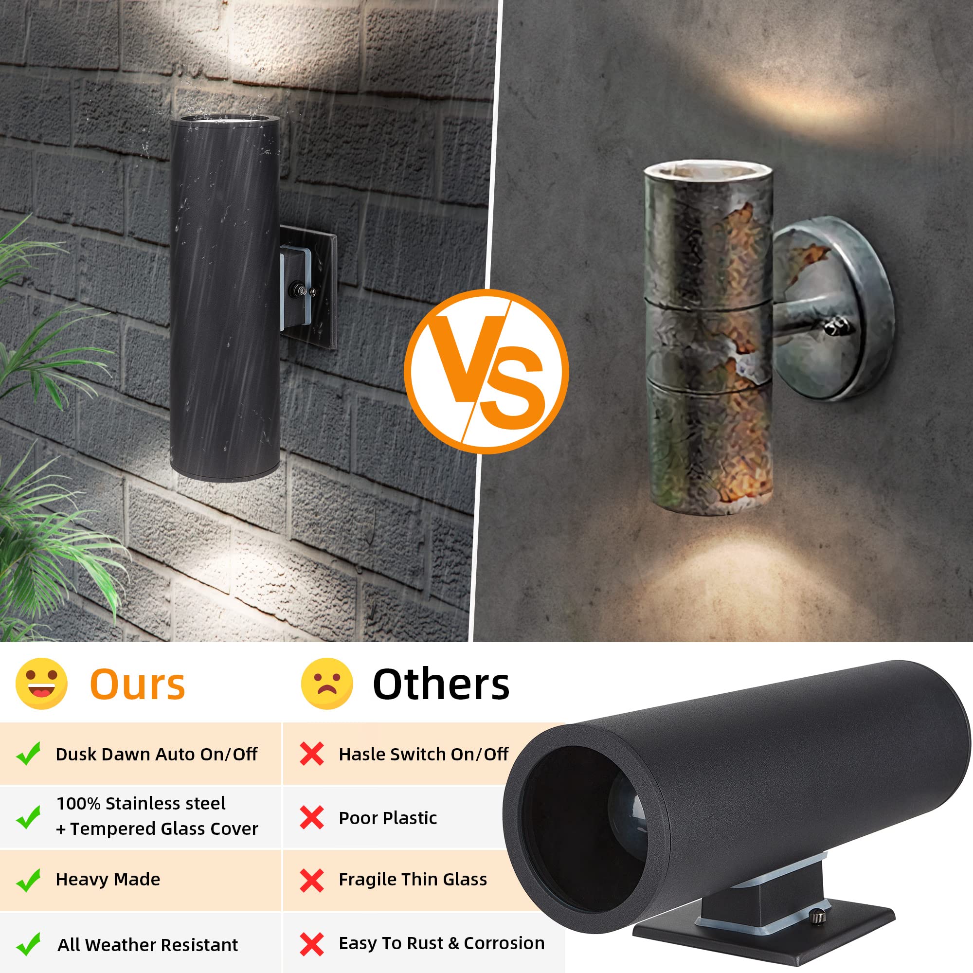 Outdoor Wall Lights with Dusk to Dawn Sensor - Matte Black Waterproof Exterior Lanterns for Porch, Patio & Garage Doorway - E26 Base Socket, Anti-Rust Up Down Lighting (Perfect for Home Security & Landscape Illumination)