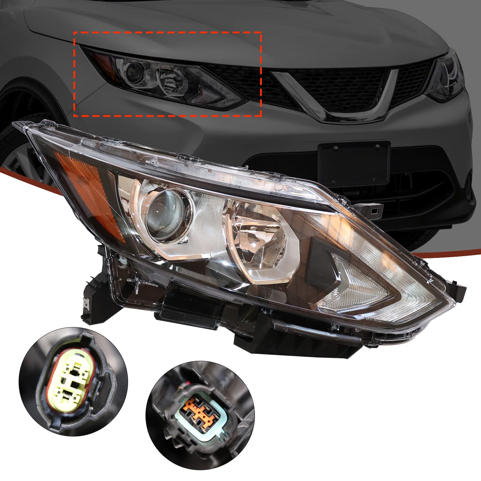 LOYALHEARTDY Replacement Halogen Headlight Assembly for 2017-2019 Nissan Rogue Sport & Qashqai - Right Passenger Side (Part# 26060-6Ma0A/260606Ma0A) | US Stock | Improved Night Visibility & Safety Driving