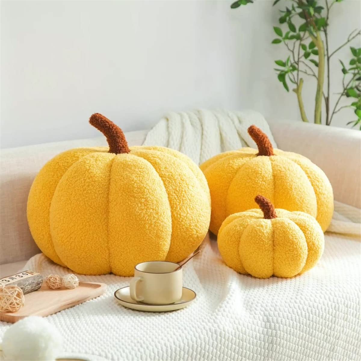 3D White Pumpkin Throw Pillow - 11 Inch Halloween Plush Decorative Cushion for Fall Home Decor, Seasonal Celebrations & Cozy Living Room Vibes - Perfect for Sofa, Bed and Halloween Party Decorations