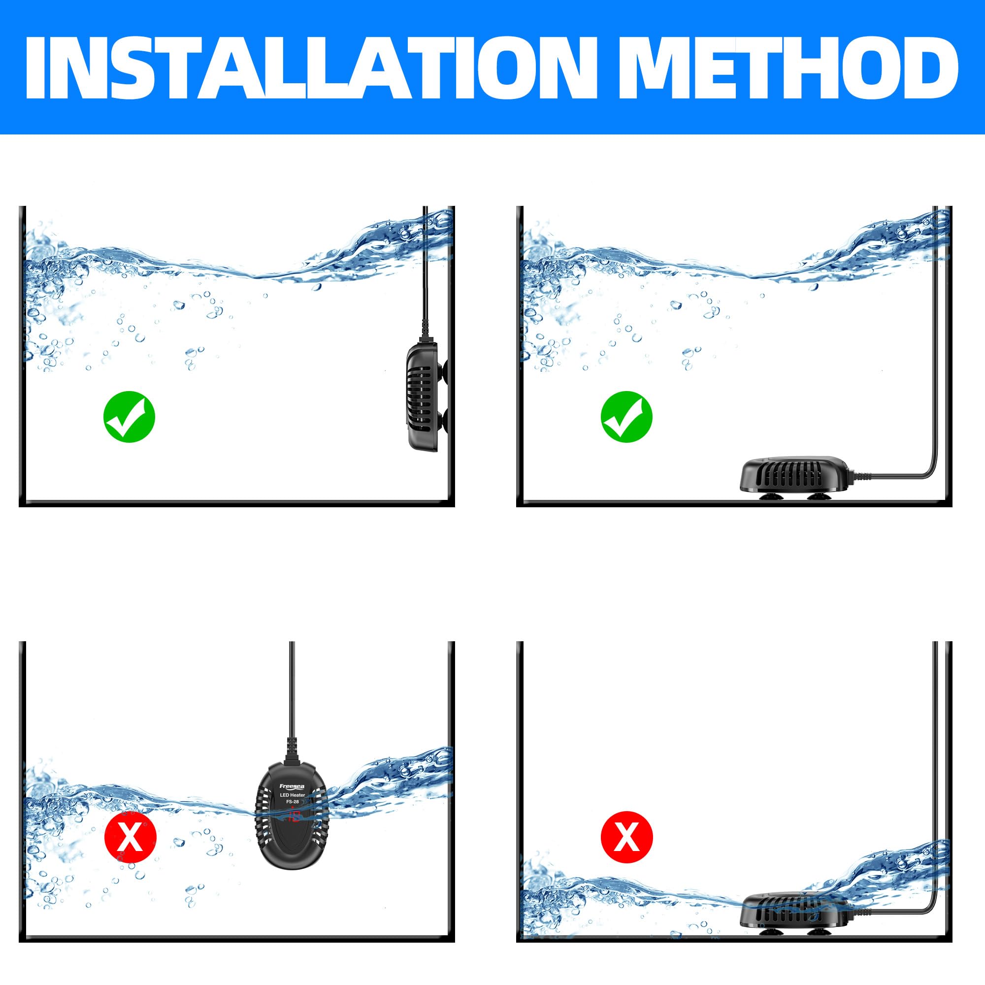 FREESEA 75W Aquarium Heater - Adjustable Submersible Fish Tank Heater for Betta, Turtle, Saltwater & Freshwater (5-15 Gallon) | External Temperature Controller | Perfect for Home & Office Aquariums