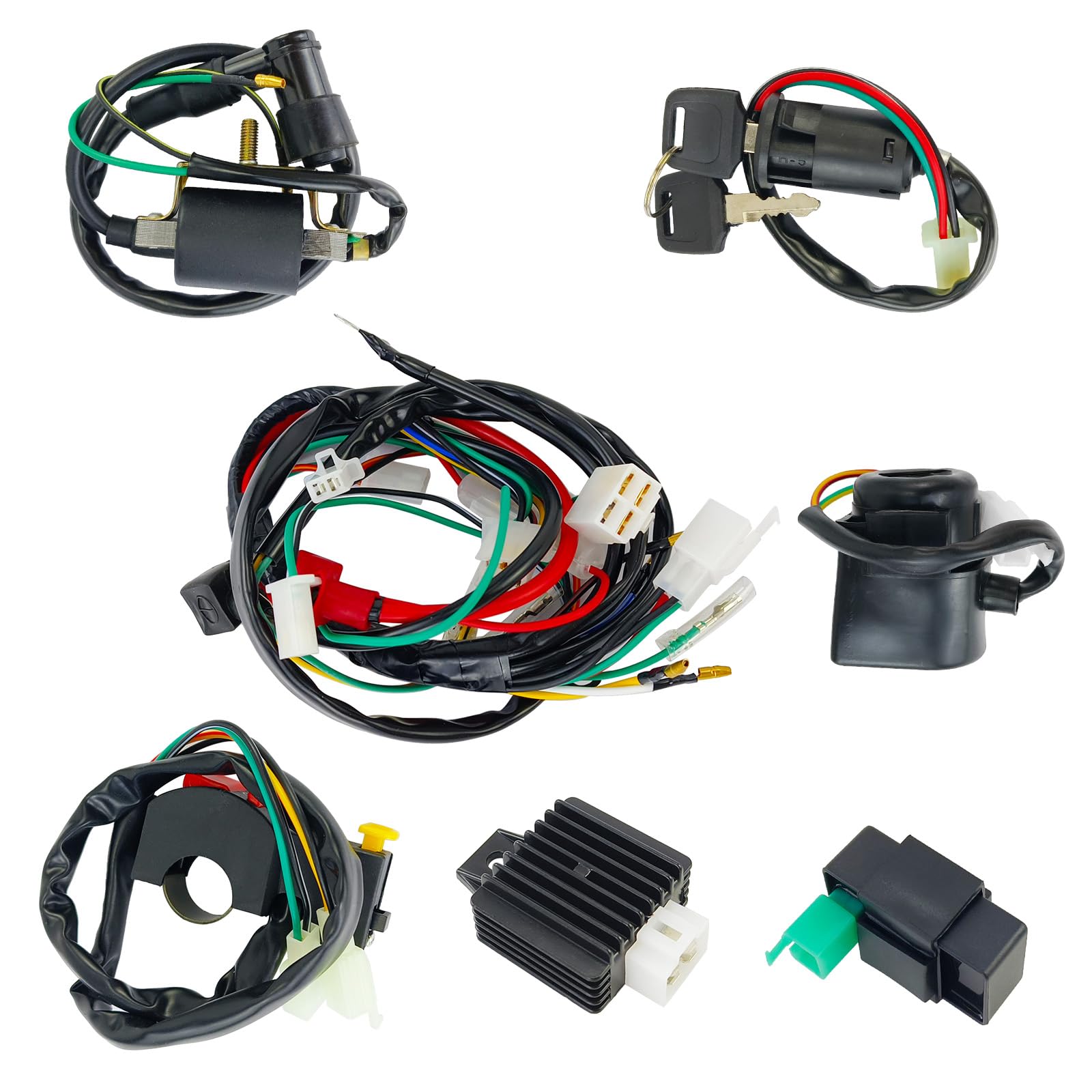 High-Performance Electric Wiring Harness Kit with CDI Ignition Coil for 4-Stroke ATVs (50cc, 110cc, 125cc) - Perfect for Off-Road Adventures & ATV Maintenance