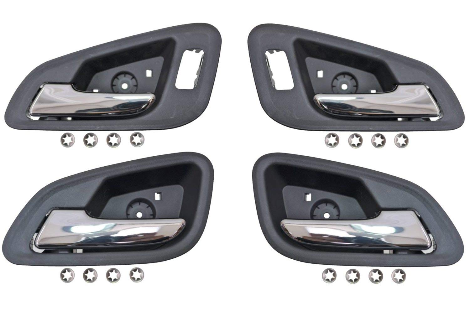 GM-2566MA-QP Chrome & Black Interior Door Handle Set of 4 - Power Lock Hole Compatible - Front/Rear Left/Right Replacement for GM Vehicles | Perfect for Car Door Repair & Restoration Projects