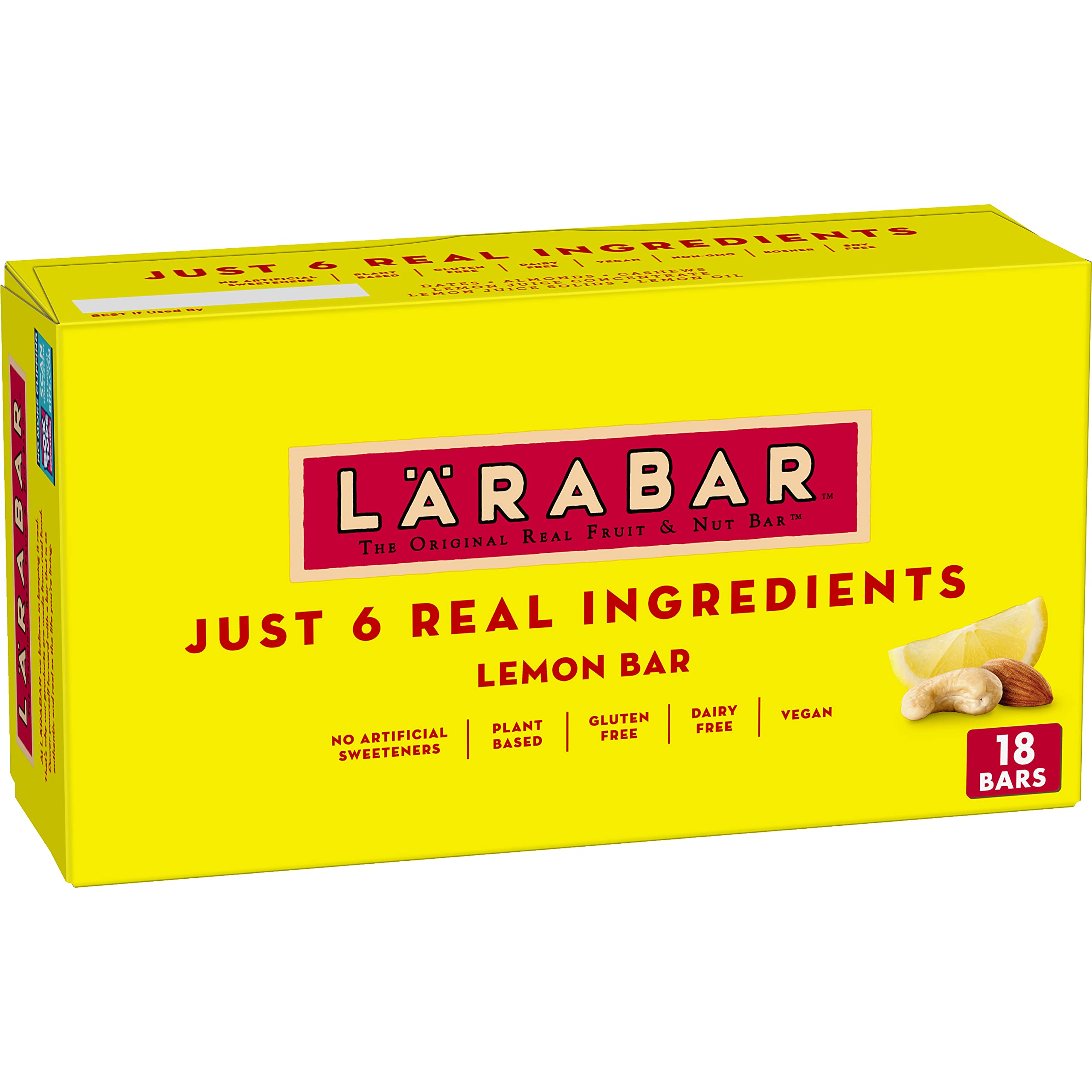 Larabar Lemon Bar - Gluten Free Vegan Fruit & Nut Energy Bars, 1.6 oz (18 Count Pack) - Healthy Snacks for Hiking, Work & On-the-Go Nutrition