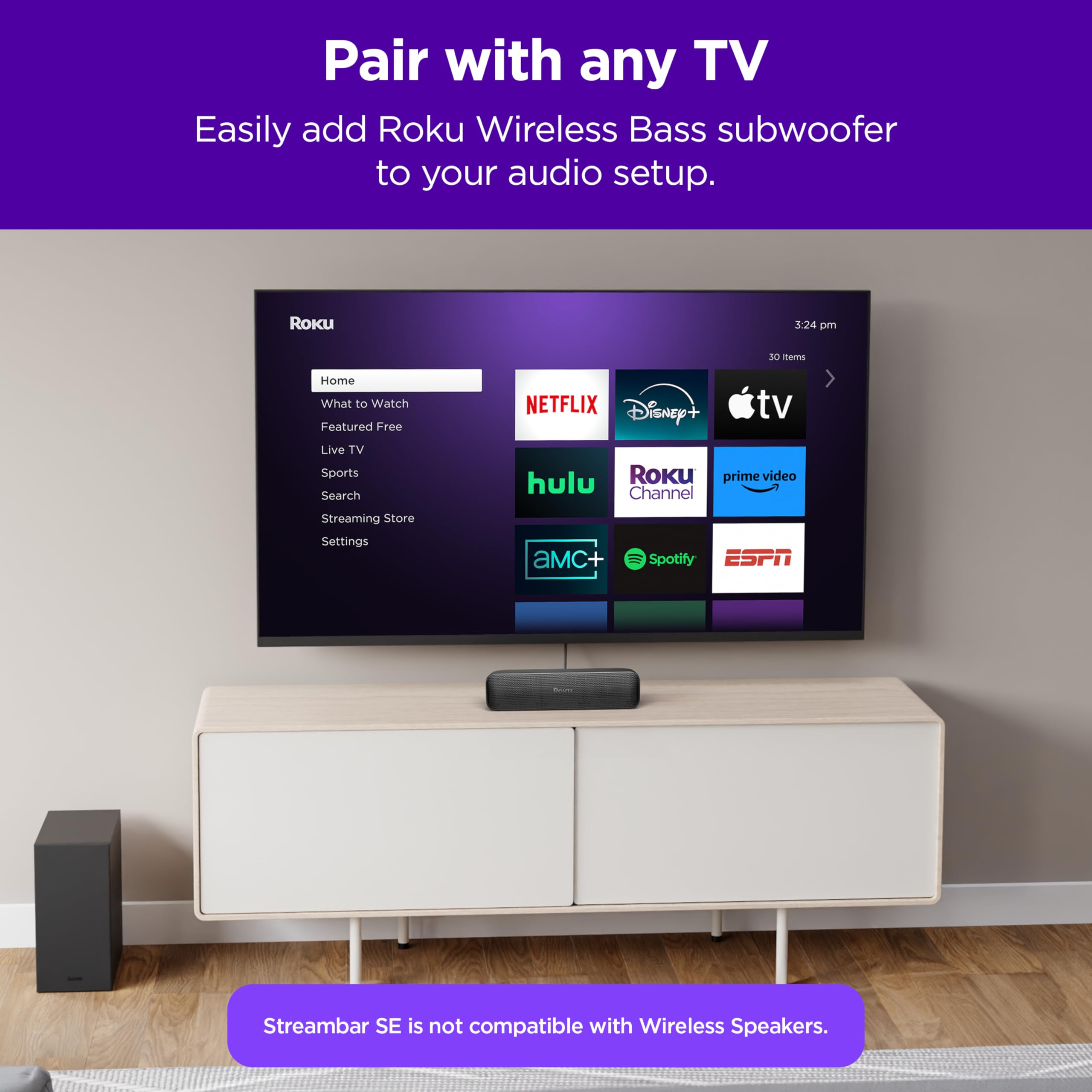 Roku Streambar SE - 2-in-1 TV Soundbar with Built-in 4K/HD/HDR Streaming | Premium Audio & Enhanced Speech Clarity for Clear Dialogue | Easy Setup | Perfect for Home Theater & Movie Nights