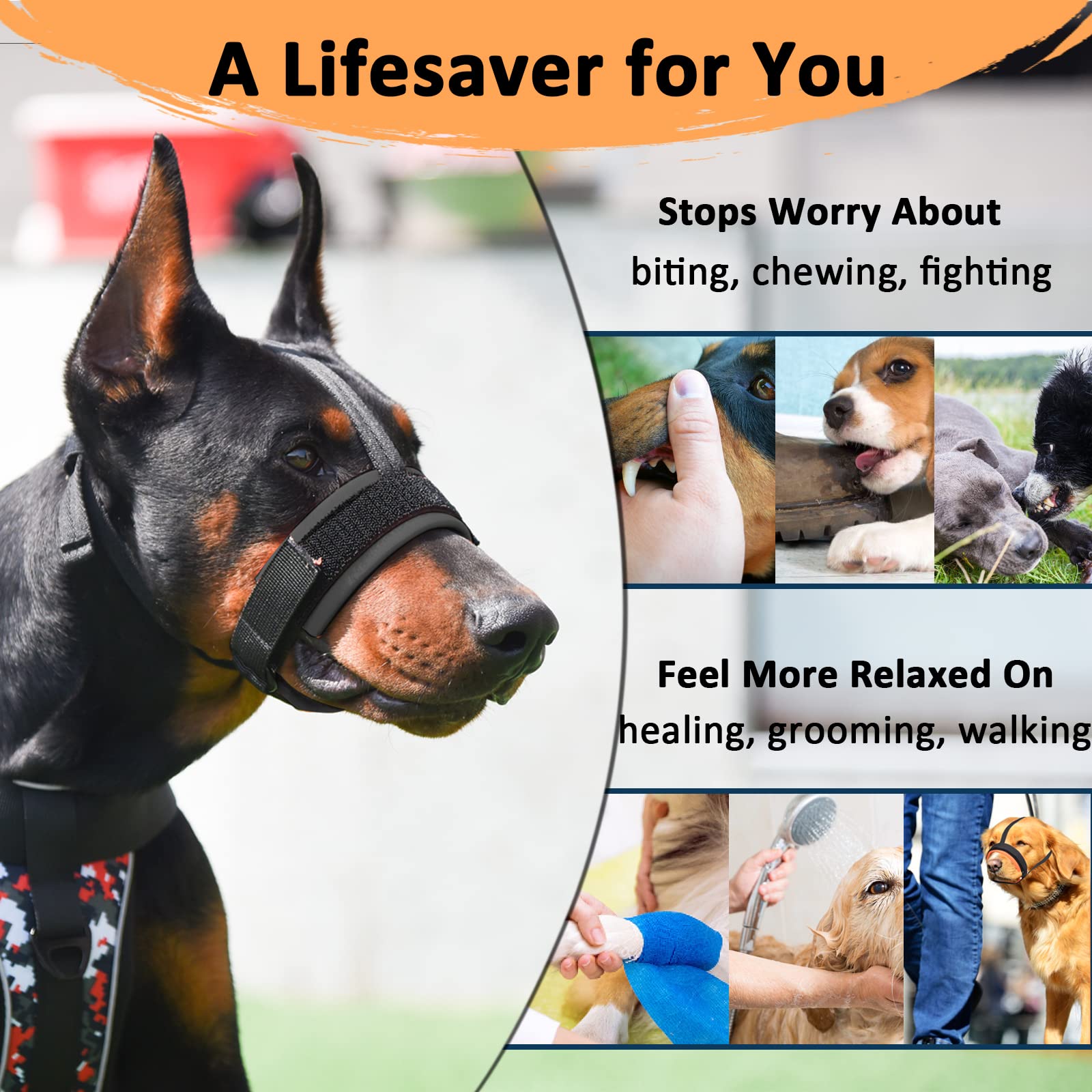 Soft Dog Muzzle for Biting & Chewing - Padded Nylon Mouth Guard for Small, Medium & Large Dogs (Labrador, German Shepherd) - Perfect for Grooming, Walking & Training Sessions