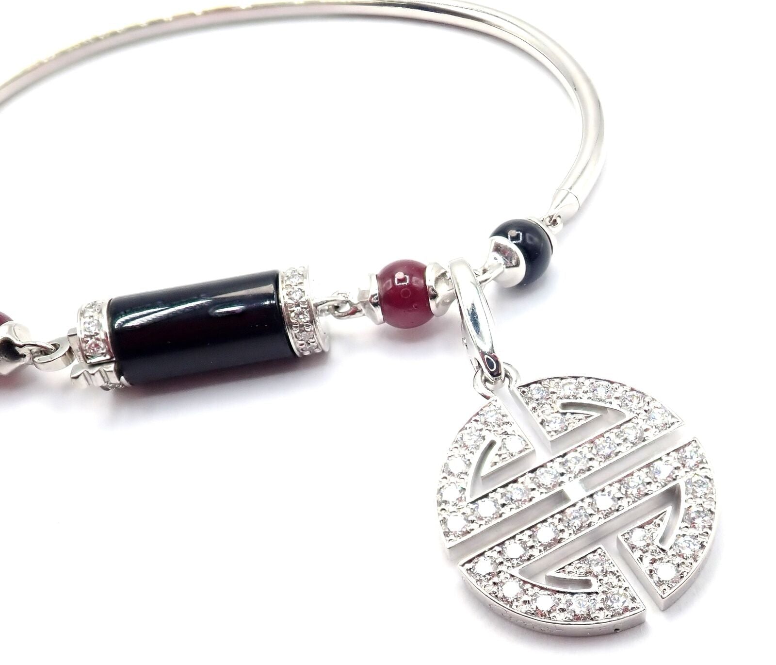 Cartier Le Baiser Du Dragon 18k Gold Diamond Ruby Onyx 2 Charms Bangle Bracelet - Luxury Jewelry for Women, Perfect for Gifts, Weddings & Special Occasions