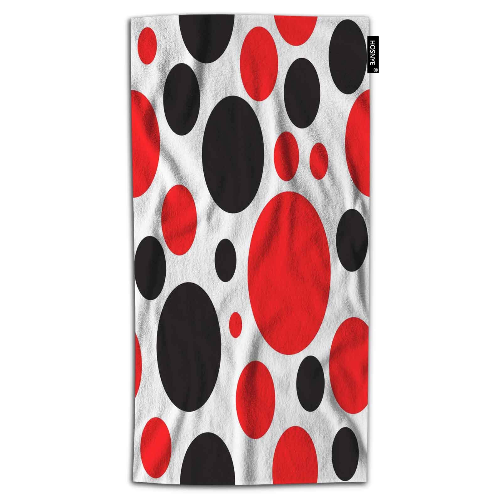 Red and Black Polka Dot Hand Towel - Absorbent Soft Bath Towels for Bathroom, Beach, Kitchen, Spa, Gym & Yoga | Seamless Tiling Background Design
