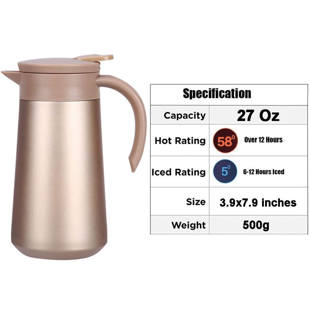 Stainless Steel Thermal Coffee Carafe 27oz - Vacuum Insulated for Tea & Milk - Home & Office Use