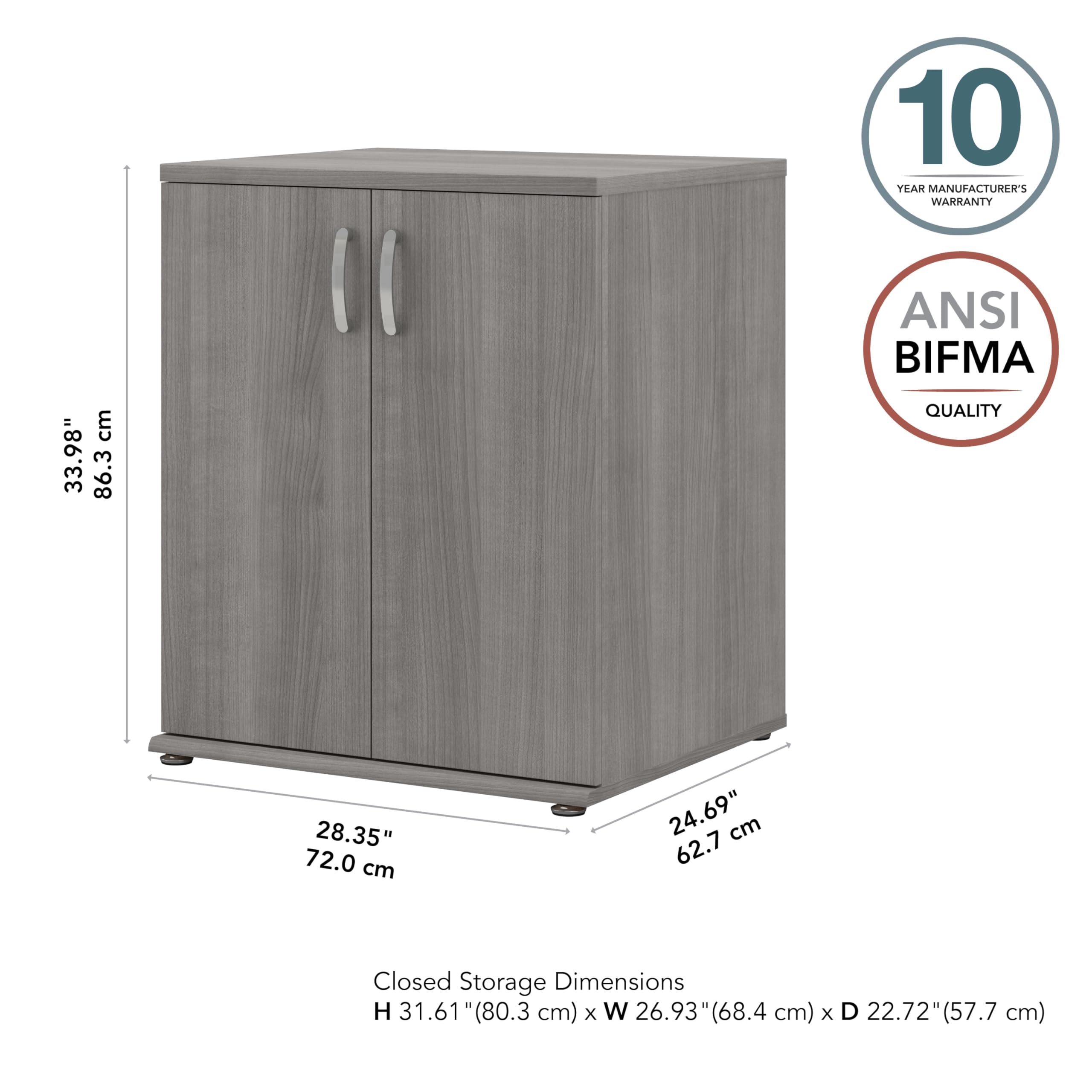 Bush Business Furniture Universal Storage Closet Organizer with Doors & Shelves - Platinum Gray | Office & Home Organization Solution for Files, Supplies & Accessories