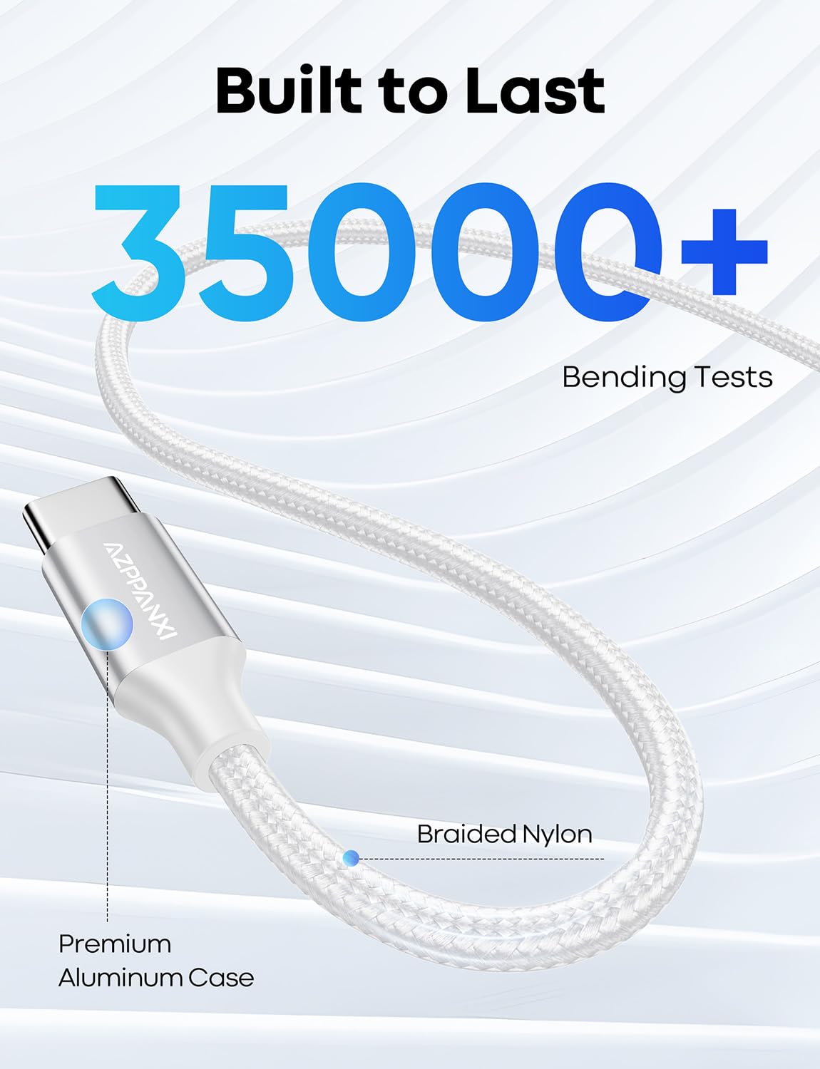 20Ft USB C Cable White - 60W Fast Charging USB C to USB C Cable, Extra Long Nylon Braided Type C Charger for iPhone 16/15, iPad Pro, MacBook Pro/Air, Pixel, Samsung Galaxy, Nintendo Switch - Perfect for Home, Office, and Travel Charging