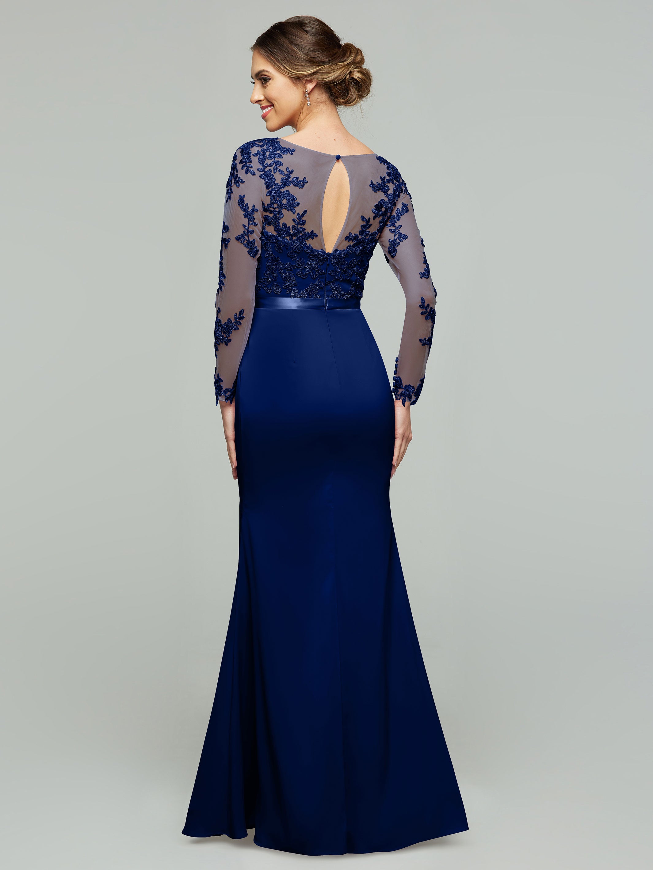 Elegant 80190 Chiffon & Lace Mermaid Bridesmaid Dress with Illusion Long Sleeves - Perfect for Weddings, Formal Events & Special Occasions