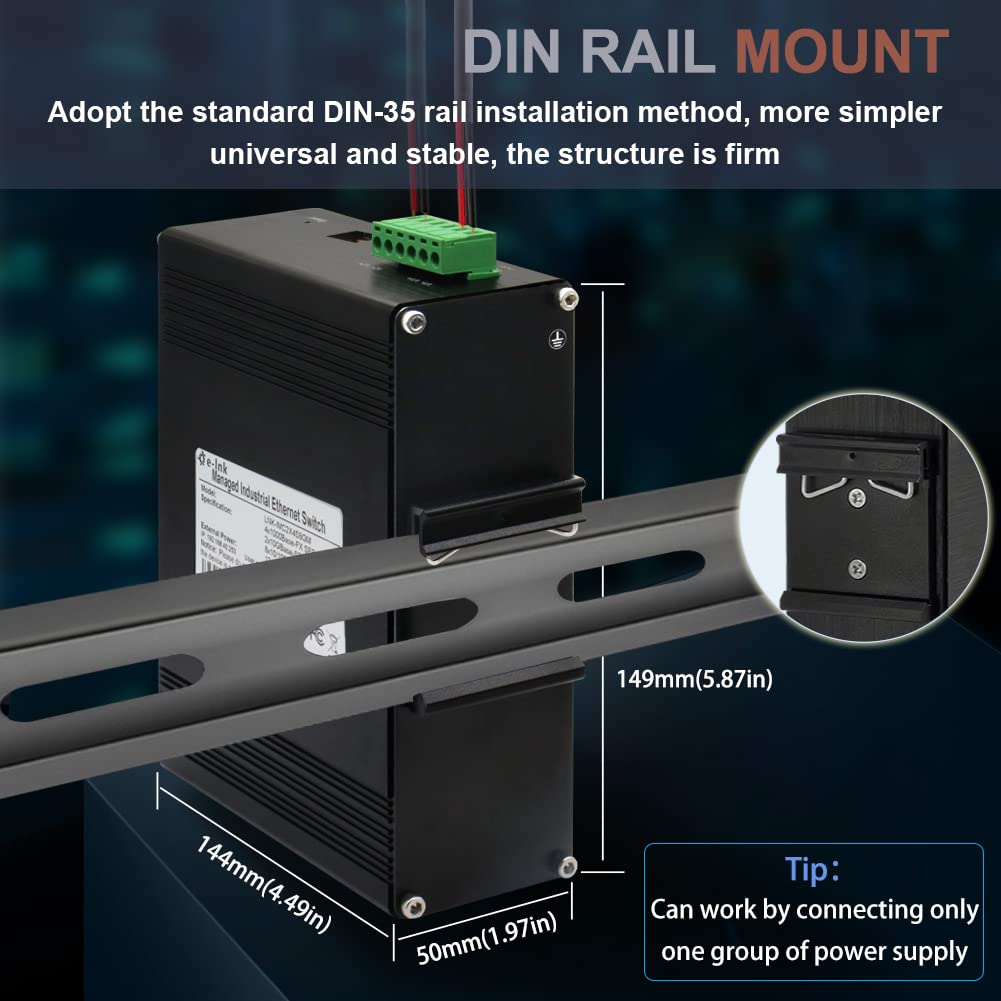 8-Port Industrial L2 Managed Gigabit PoE Fiber Switch with 4 SFP Slots - 802.3at 30W, VLAN, QoS, IGMP Support - DIN Rail Mount for Harsh Environments - Ideal for Factory Automation, Security Systems & Smart Buildings