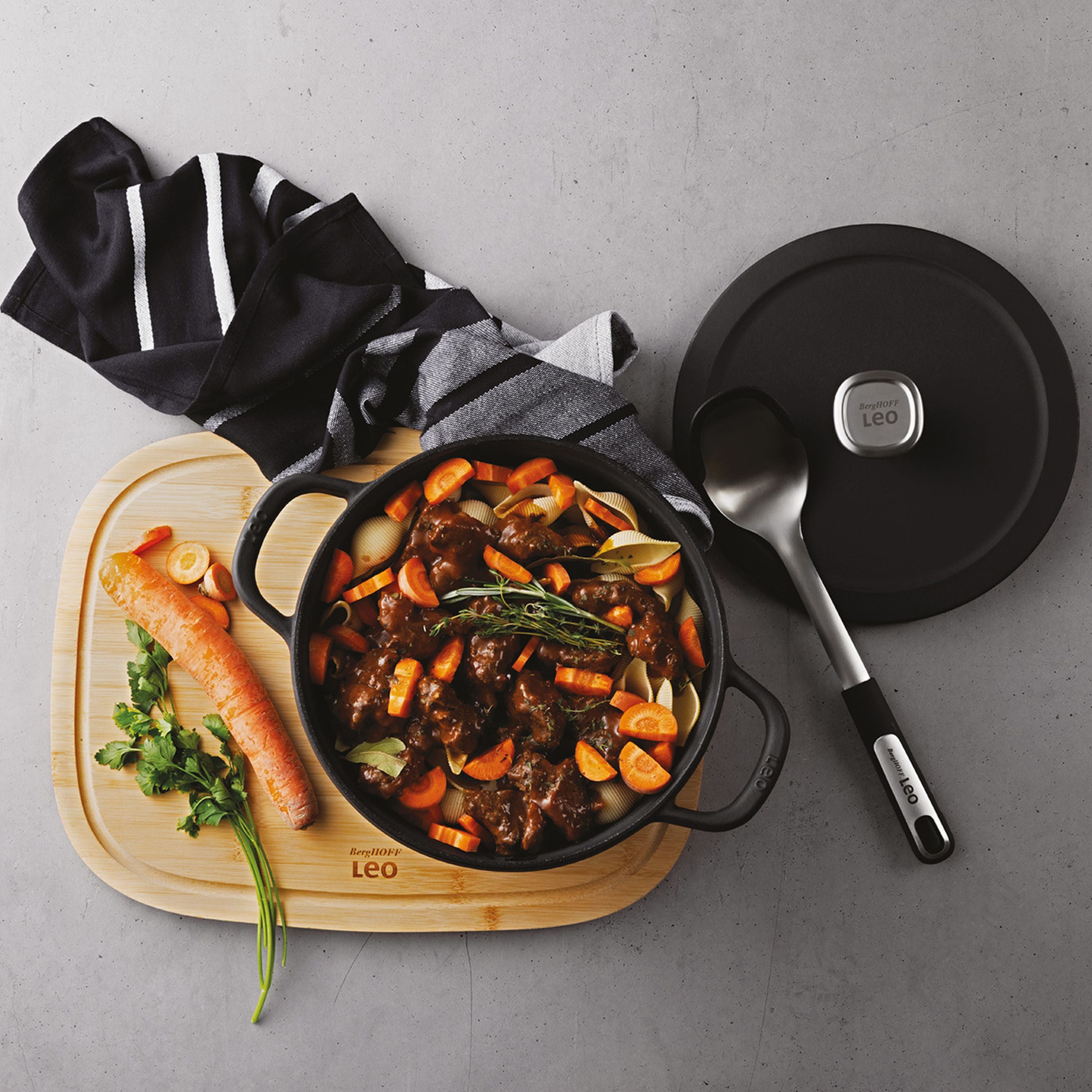 BergHOFF Leo Graphite 3-Piece Enameled Cast Iron Cookware Set - Dutch Oven, Saucepan & Skillet for Baking, Braising & Searing - Perfect for Stovetop, Oven & Outdoor Cooking