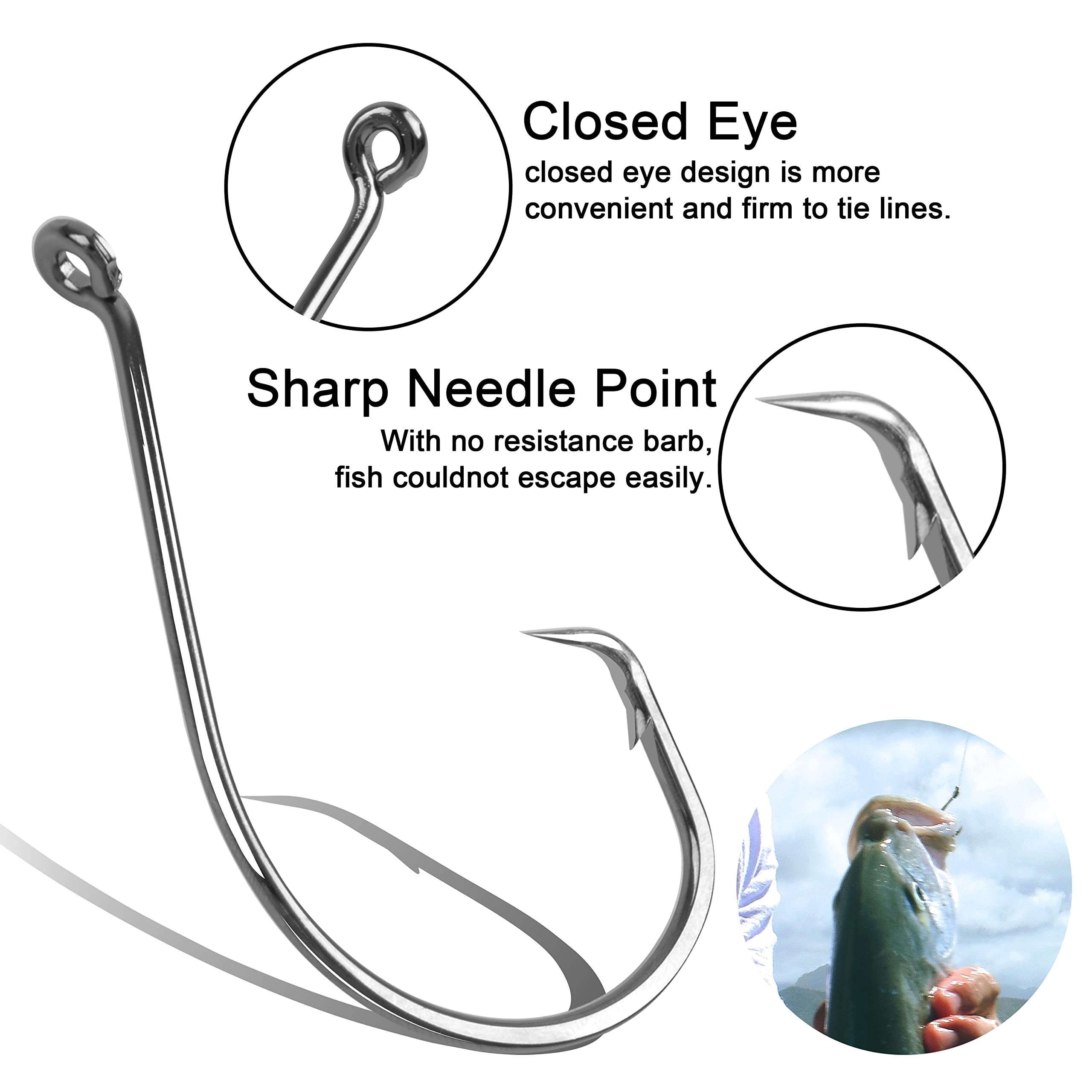 150pcs 2X Strong Octopus Circle Hooks - Saltwater Fishing Hooks for Catfish & Bass (Size 8-10/0) - Offset Sport Circle Hooks for Deep Sea Fishing & Freshwater Angling