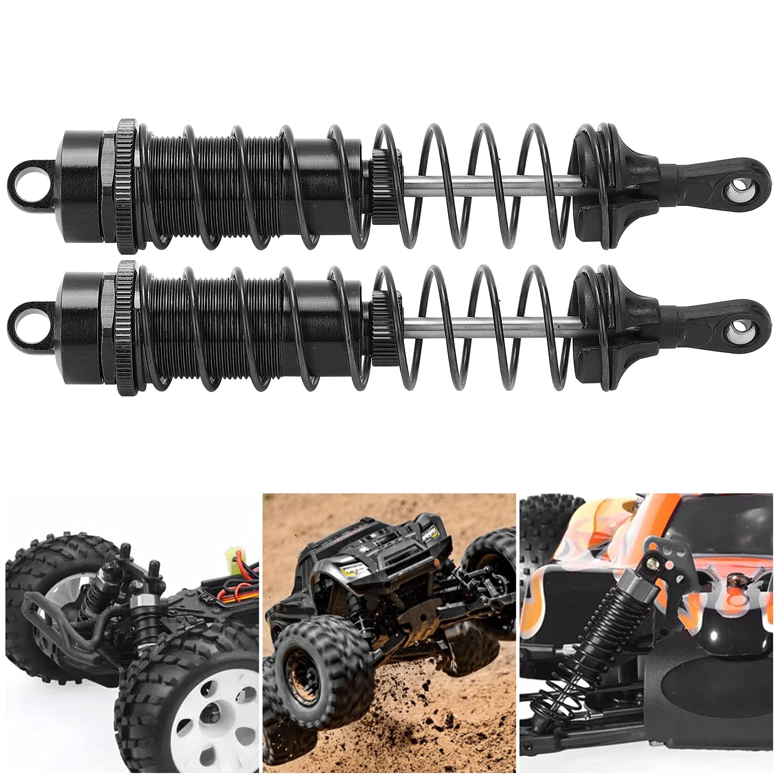 WNSC RC 1/8 Scale Oil Filled Shock Absorbers (2Pcs) - Black - High Performance Suspension for Remote Control Cars & Trucks - Perfect for Off-Road Bashing, Racing & Crawling