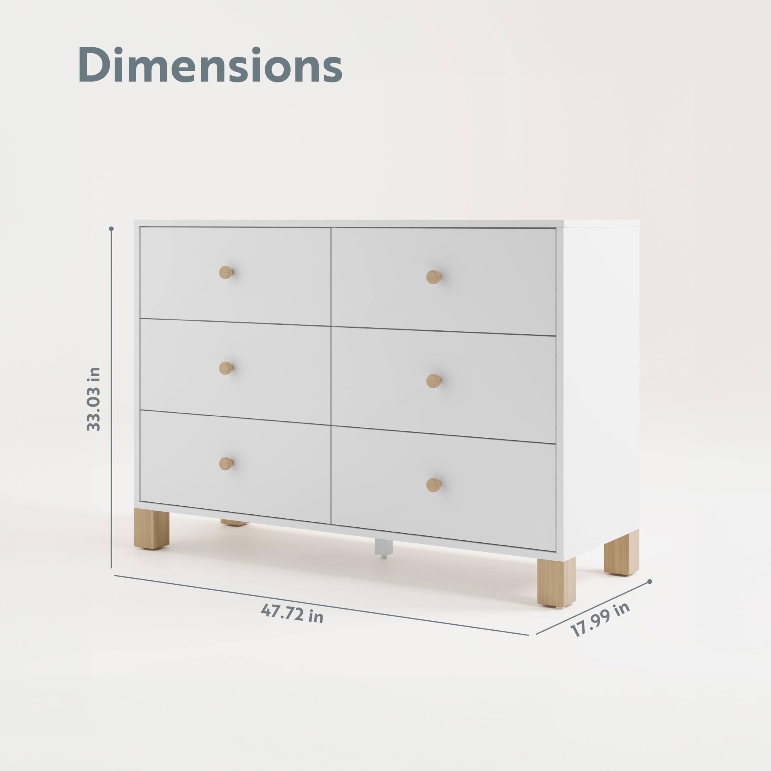 Storkcraft California 6-Drawer Double Dresser in White with Driftwood Finish - GREENGUARD Gold Certified, Sturdy Interlocking Drawer System, Kids Bedroom Dresser with Drawer Organizer for Clothes & Toys Storage - Perfect for Nursery, Toddler Room & Children's Bedroom Organization