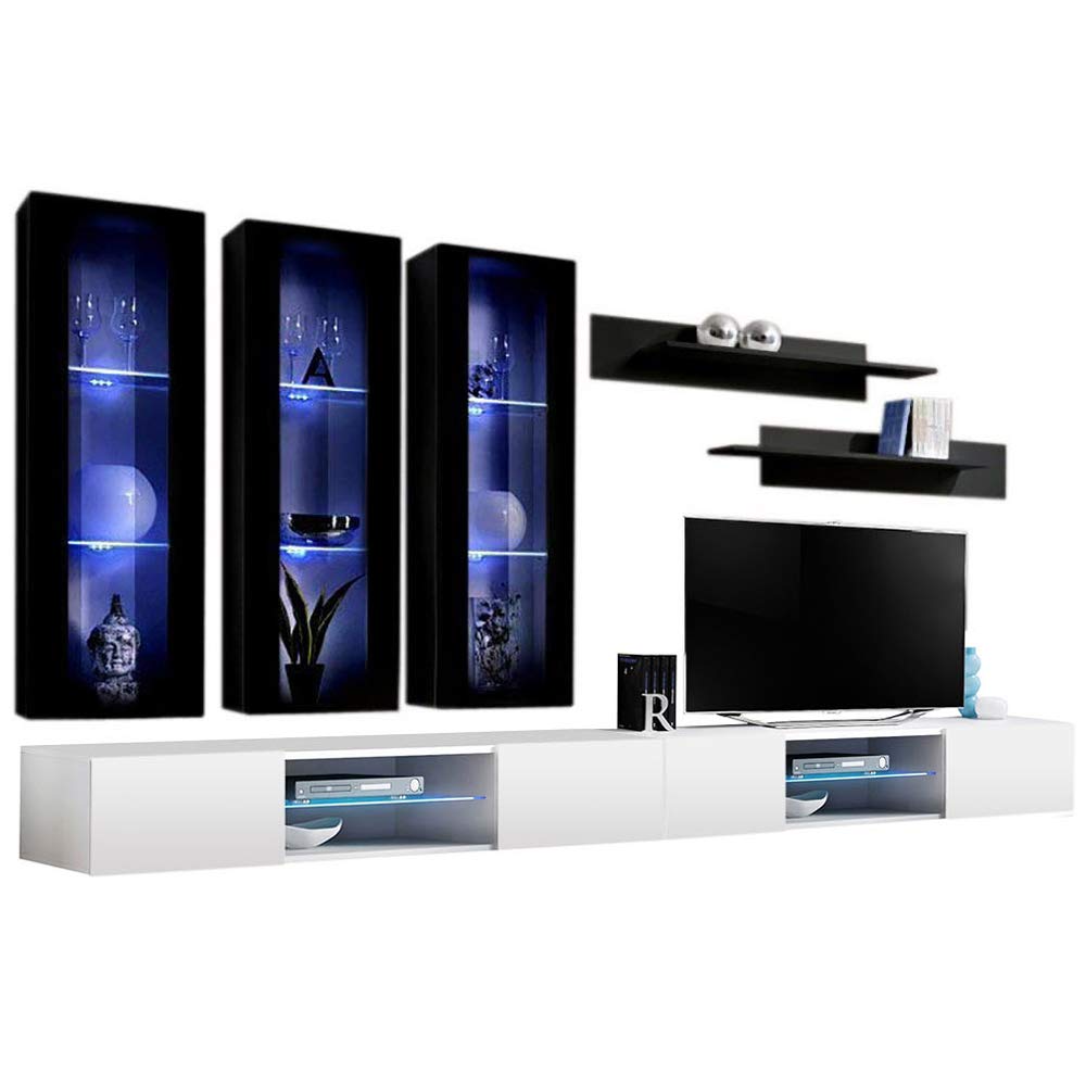 Modern Floating TV Stand with Storage & LED Lights - Wall-Mounted Entertainment Center Console for Living Room & Bedroom - Meble E3 33