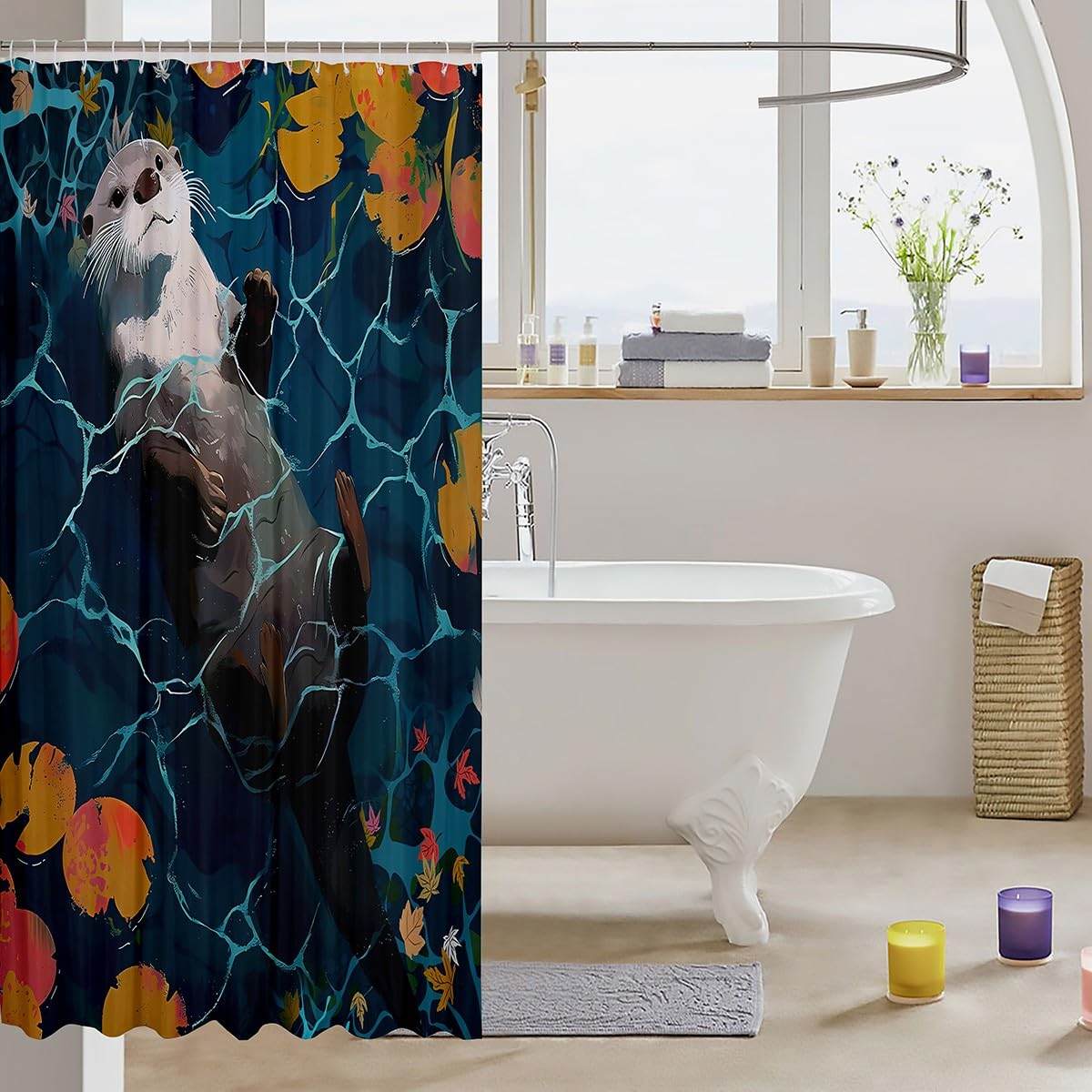 Cute Cartoon Otter Shower Curtain 72x72 - Waterproof Bathroom Decor for Kids