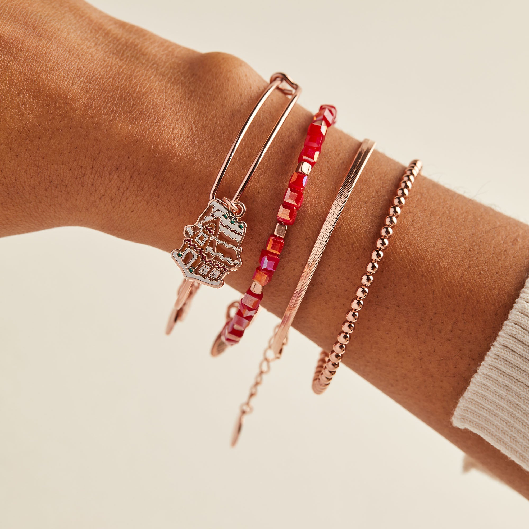 Gingerbread House Charm Bangle Bracelet - Christmas Holiday Jewelry Gift for Women - Perfect for Xmas Parties & Festive Outfits