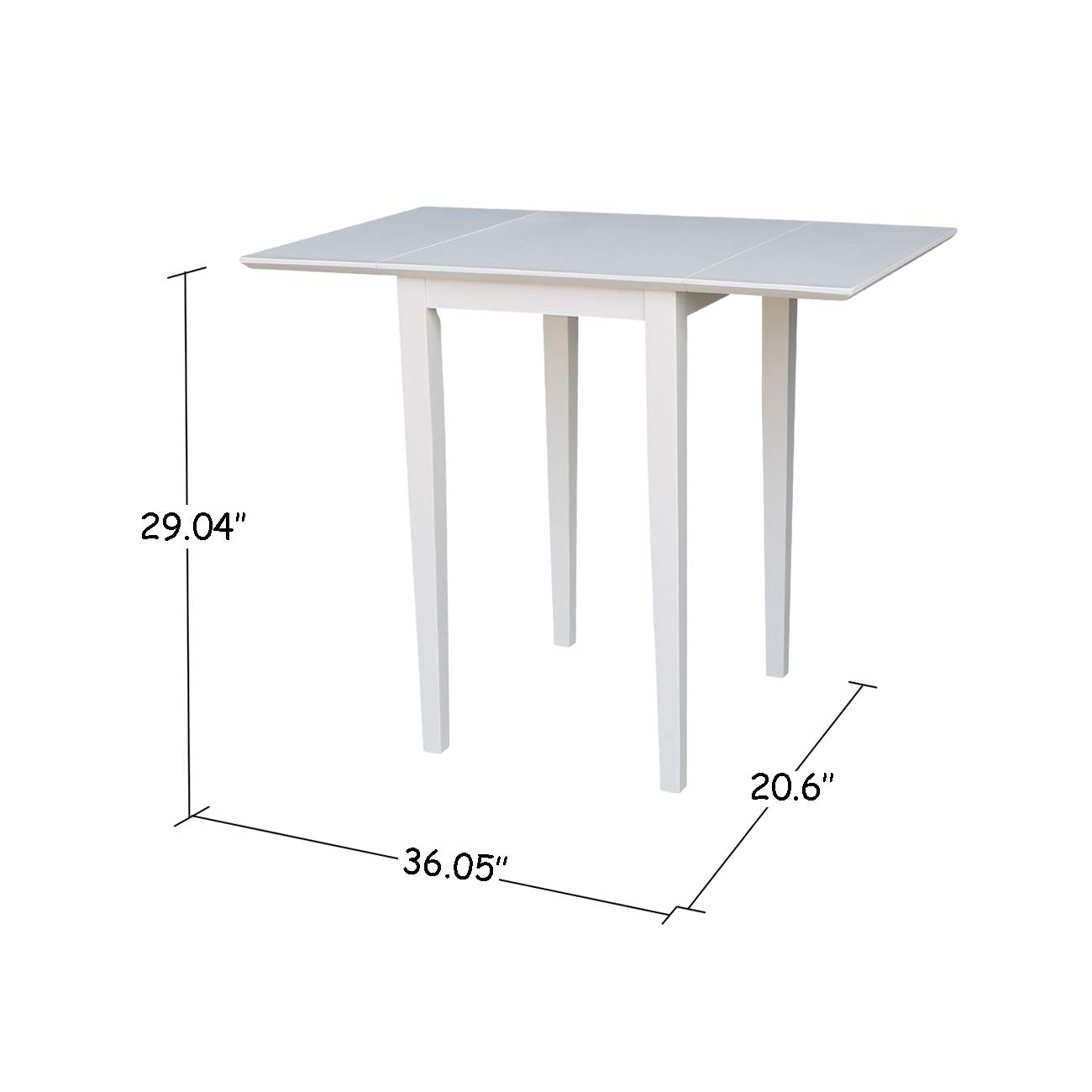 IC International Concepts Solid Wood Small Drop Leaf Dining Table - Real Parawood, Sturdy & Durable - Perfect for Small Spaces, Apartments, Breakfast Nooks & Cozy Dining Areas