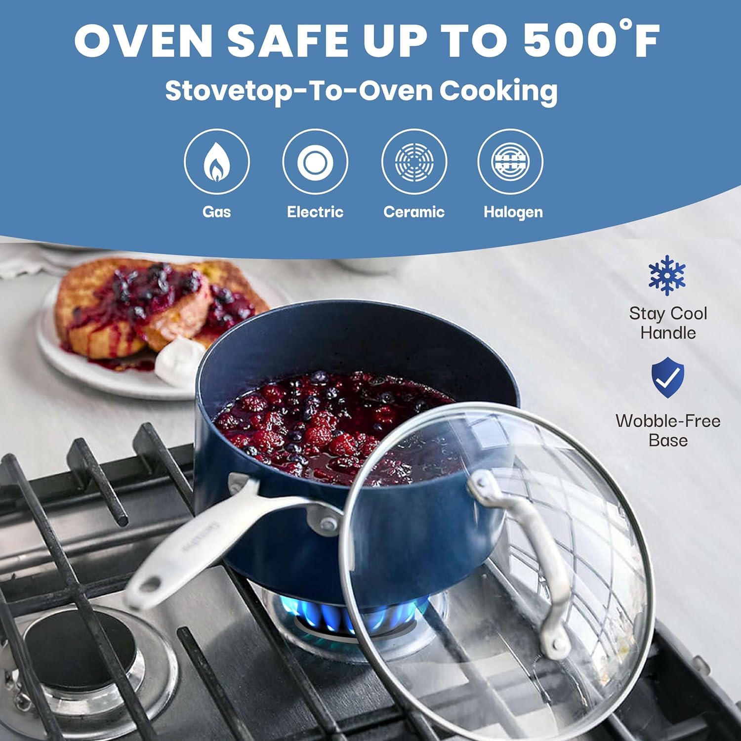 Granitestone 15-Piece Nonstick Cookware Set - Diamond Coated Pots and Pans, Dishwasher Safe, Blue - Perfect for Home Cooking, Baking & Entertaining