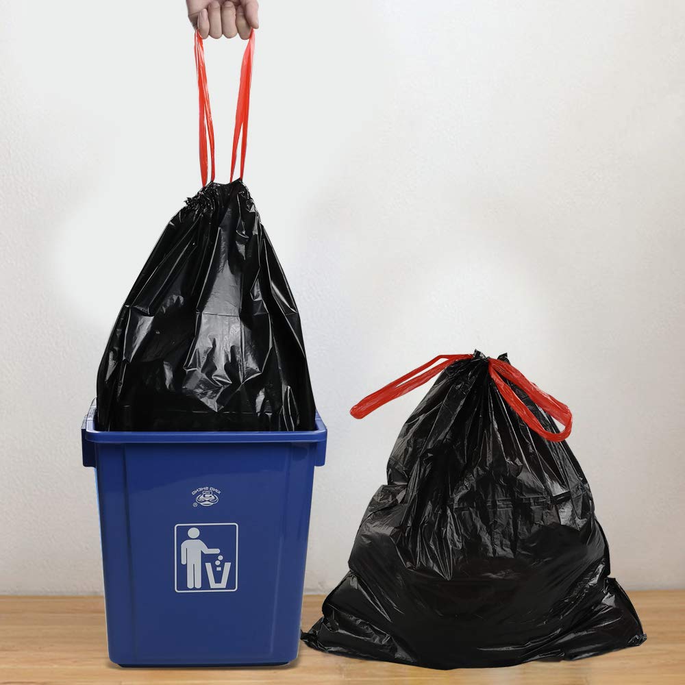 Teyyvn 4 Gallon Black Drawstring Trash Bags - 220 Count | Heavy Duty Kitchen & Bathroom Waste Bags for Home & Office Use