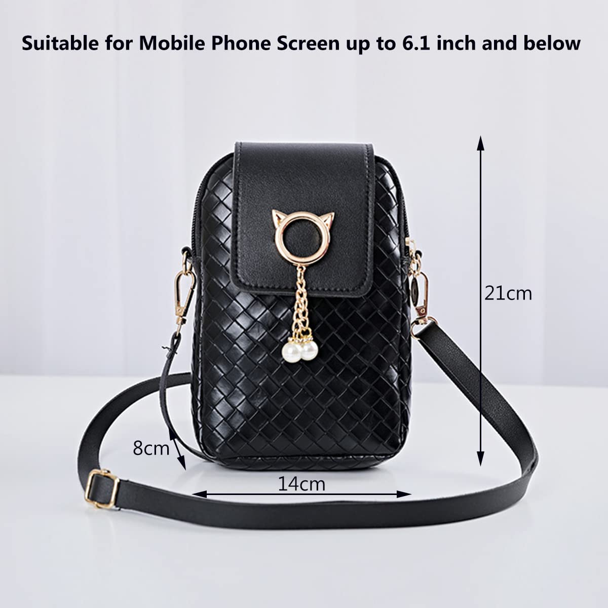 Women's PU Leather Crossbody Phone Bag - Adjustable Strap, Large Capacity Zipper Shoulder Purse for iPhone/Samsung - Fashionable Mobile Wallet for Travel, Shopping & Daily Use (Black)