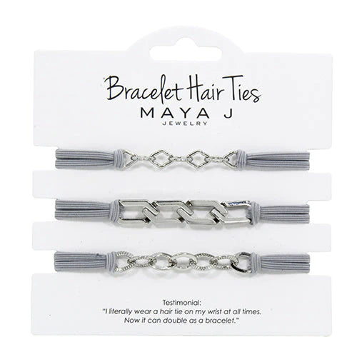 Maya J Elastic Bracelet Hair Ties for Women - Soft Stretch Hair Bands for Ponytails, Braids & Bun Hairstyles - Grey Fashion Accessories for Work, Gym & Everyday Use