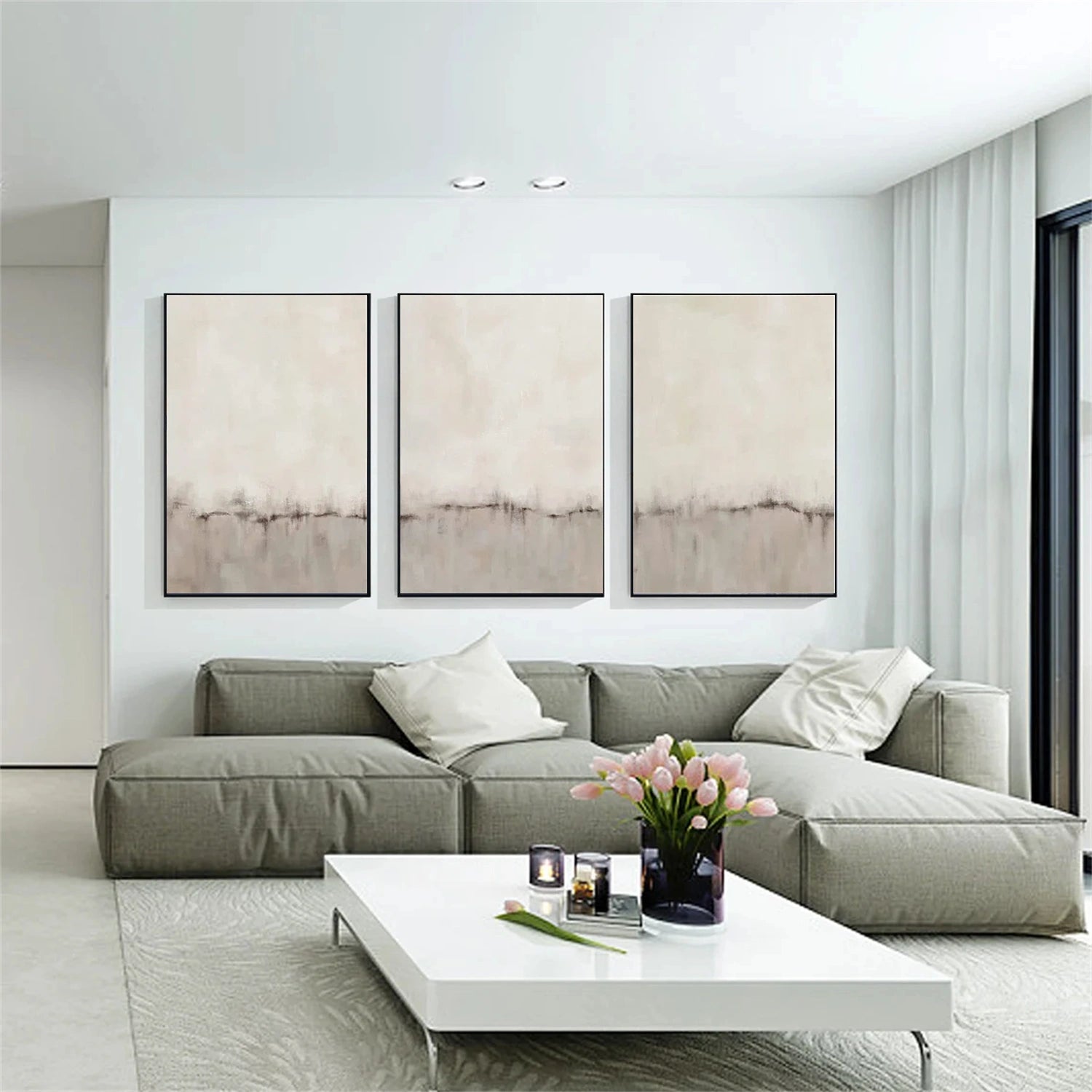 Abstract Tranquility Wall Art Set of 3 - Modern Canvas Paintings for Home & Office Decor - Perfect for Living Room, Bedroom, or Workspace