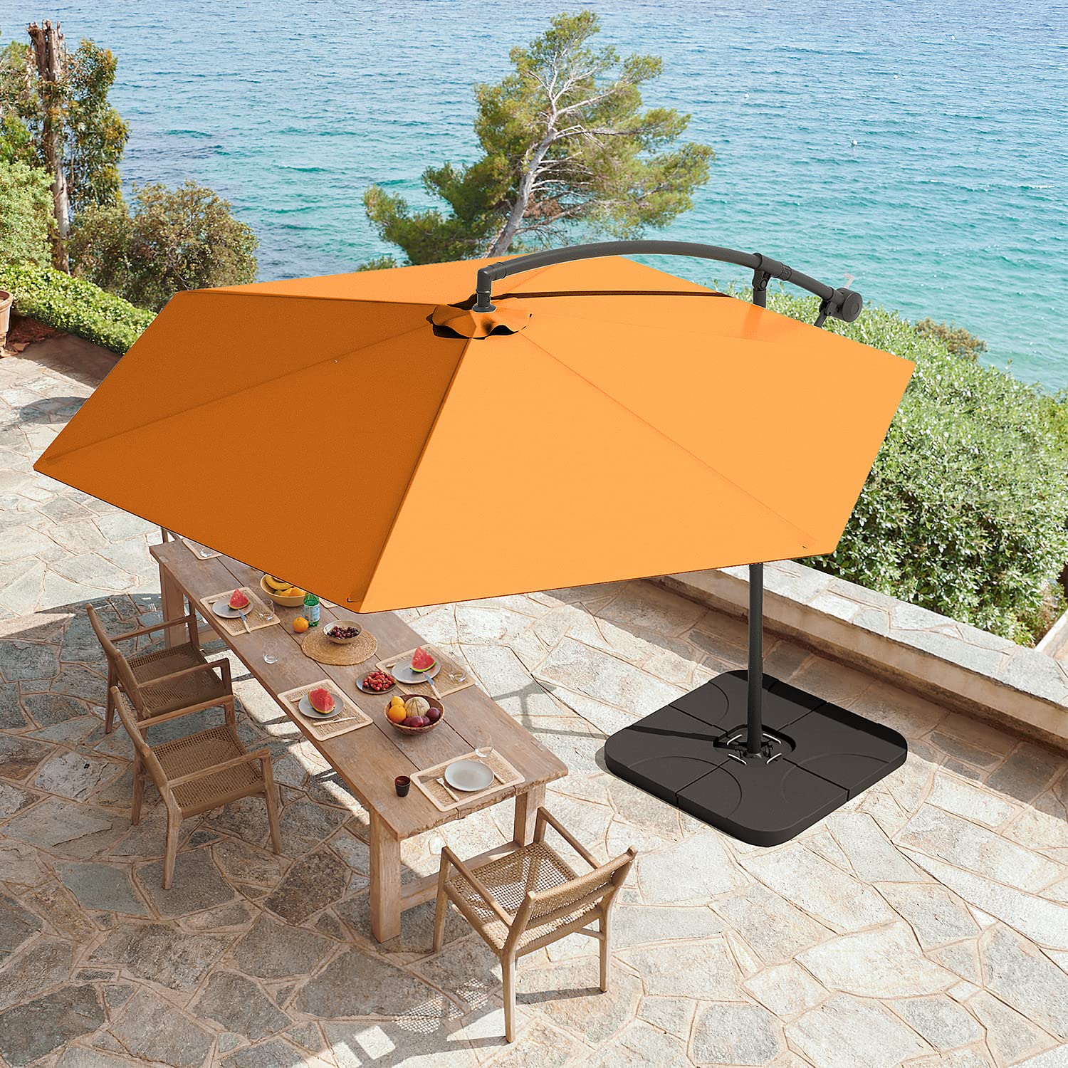 **Greesum 10FT Offset Cantilever Patio Umbrella - Outdoor Market Umbrella with Crank & Cross Base (Orange) - Perfect for Poolside, Backyard, and Commercial Use**