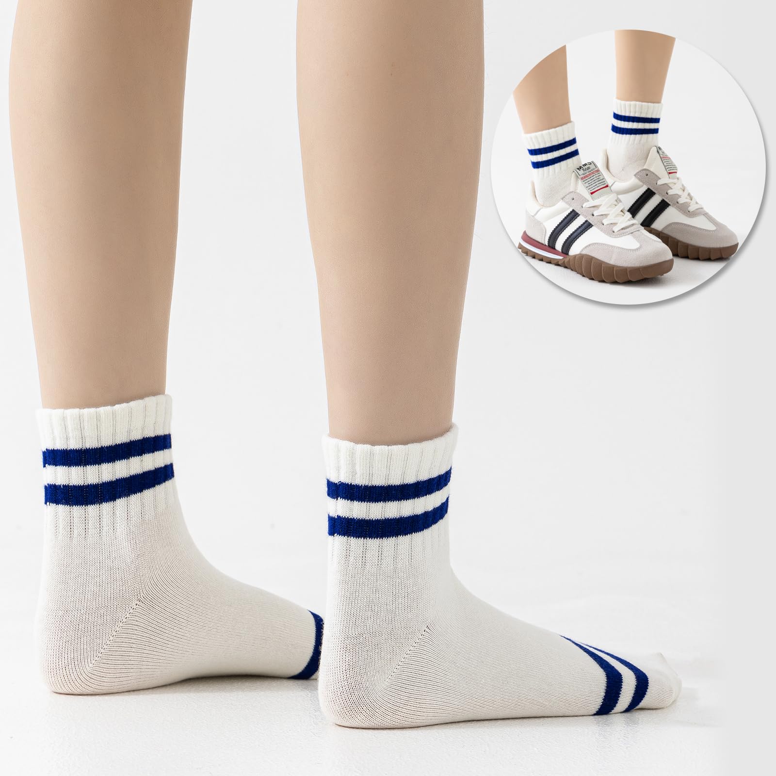 Women's Novelty Striped Retro Mini Crew Socks - Sporty Casual Cotton Ankle Socks for Running, Workout & Everyday Wear | Trendy Retro Style Fashion Socks
