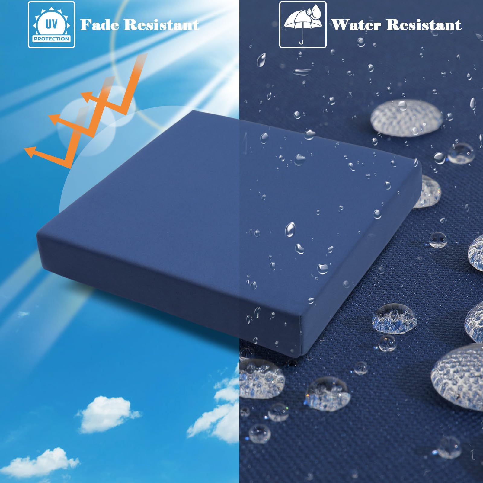 Topotdor 22x22 Inch Waterproof Outdoor Chair Cushions - 2 Pack Premium Resilience Foam Seat Pads with Ties for Patio Furniture, Sofa & Couch - Blue - Perfect for Backyard, Deck, Poolside & Garden Relaxation