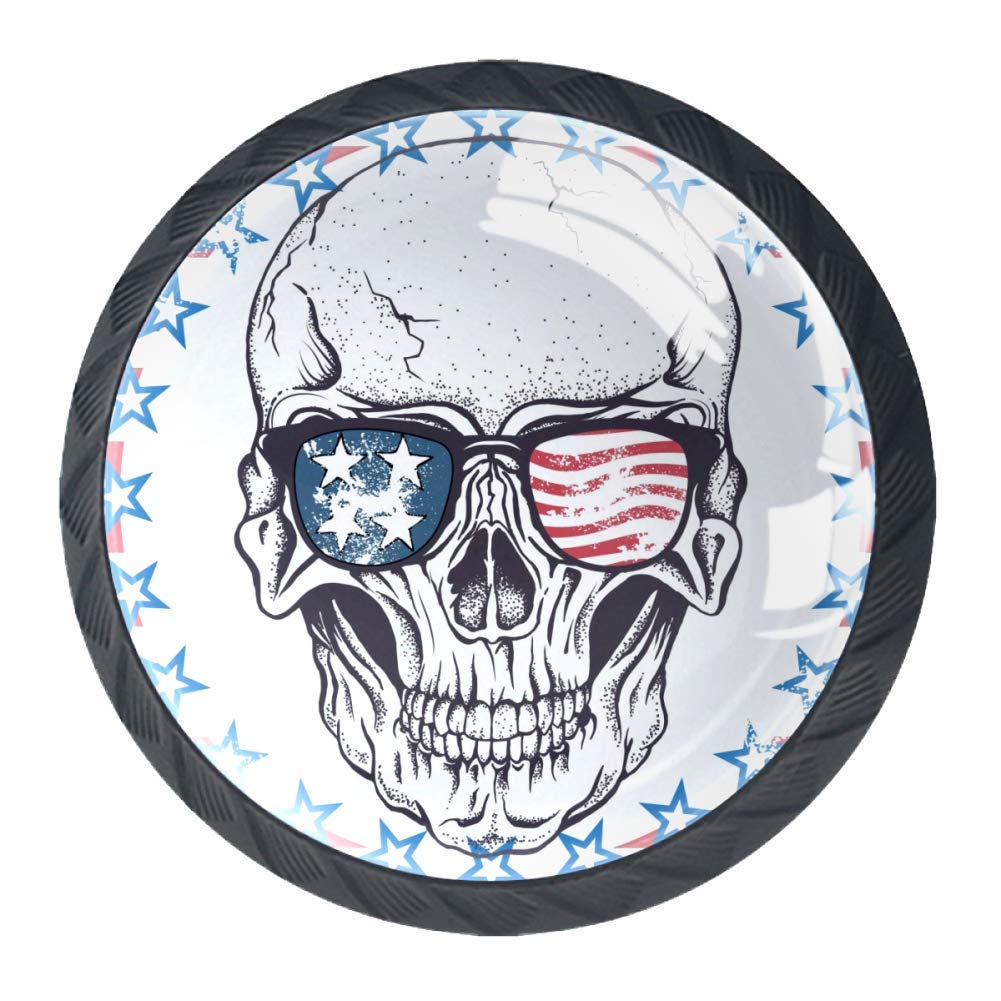 USA Flag Skull Sunglasses Drawer Knobs - 4pcs for Furniture & Wardrobe