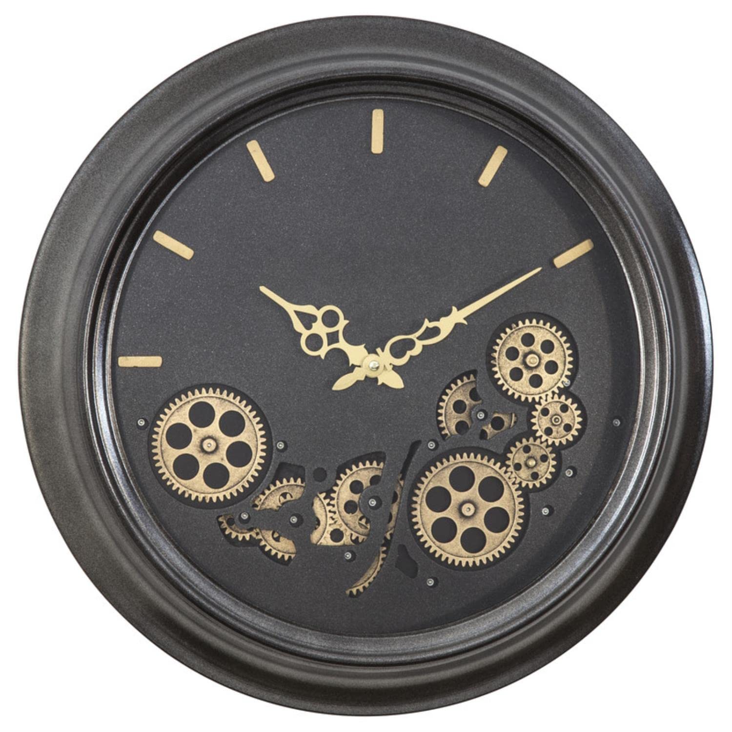 Yosemite Home Decor Black Round Gear Wall Clock - Vintage Industrial Style for Living Room, Bedroom & Office Decor
