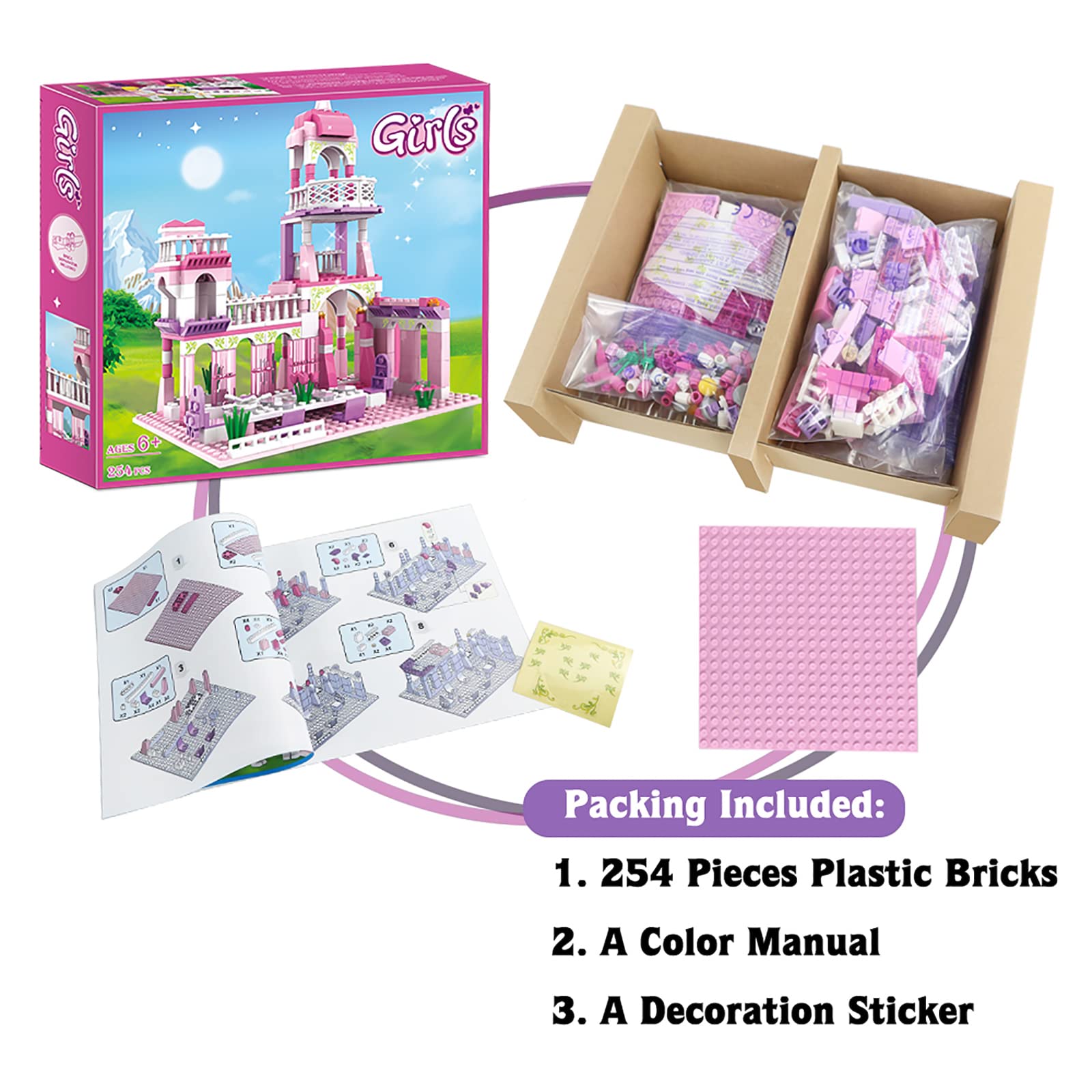 Princess Castle Building Blocks Set - 254 PCS Pink Palace & King's Banquet Bricks | STEM Educational Construction Toys for Girls Ages 6-12 | Creative Play, Birthday Gifts & Party Favors for Kids