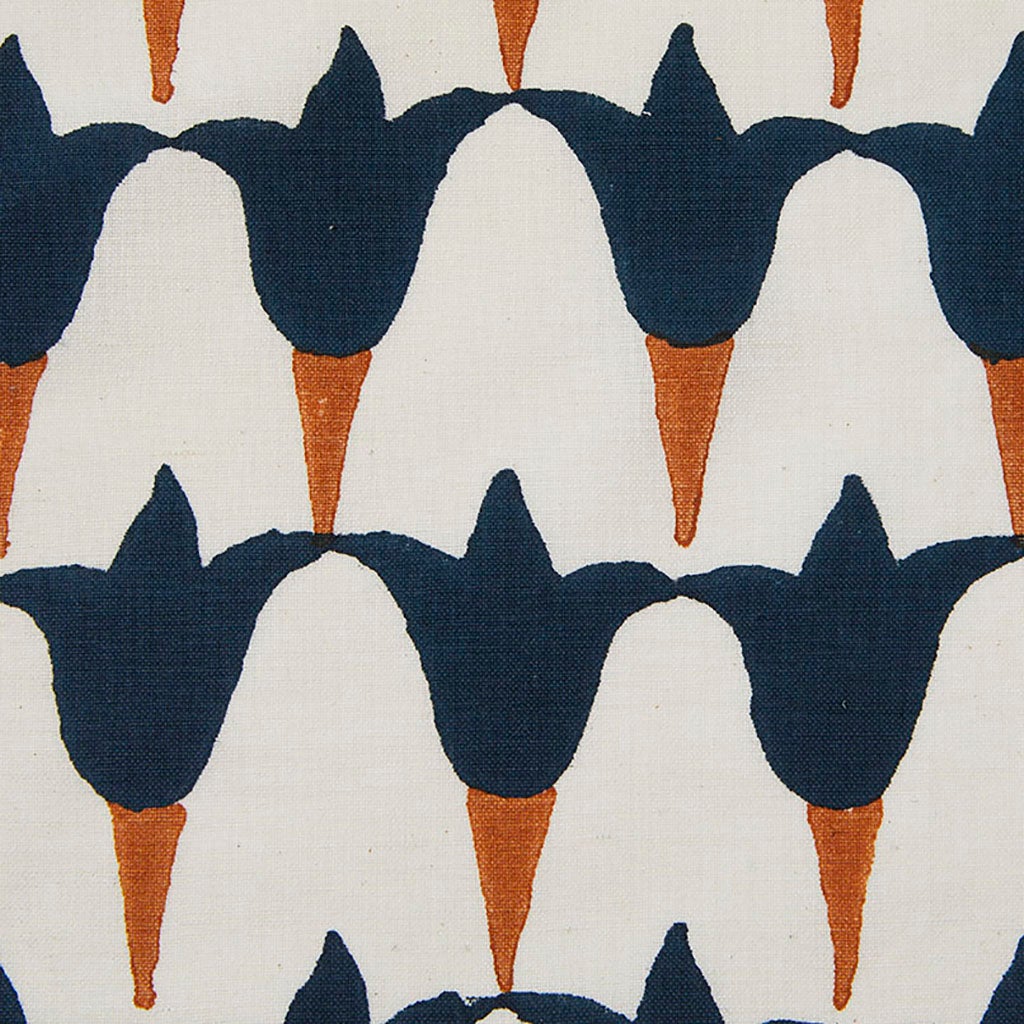 Premium Tulip Block Printed Fabric - Linen Cotton Blend in Midnight Blue & Copper - Perfect for DIY Home Decor, Quilting, and Fashion Sewing Projects