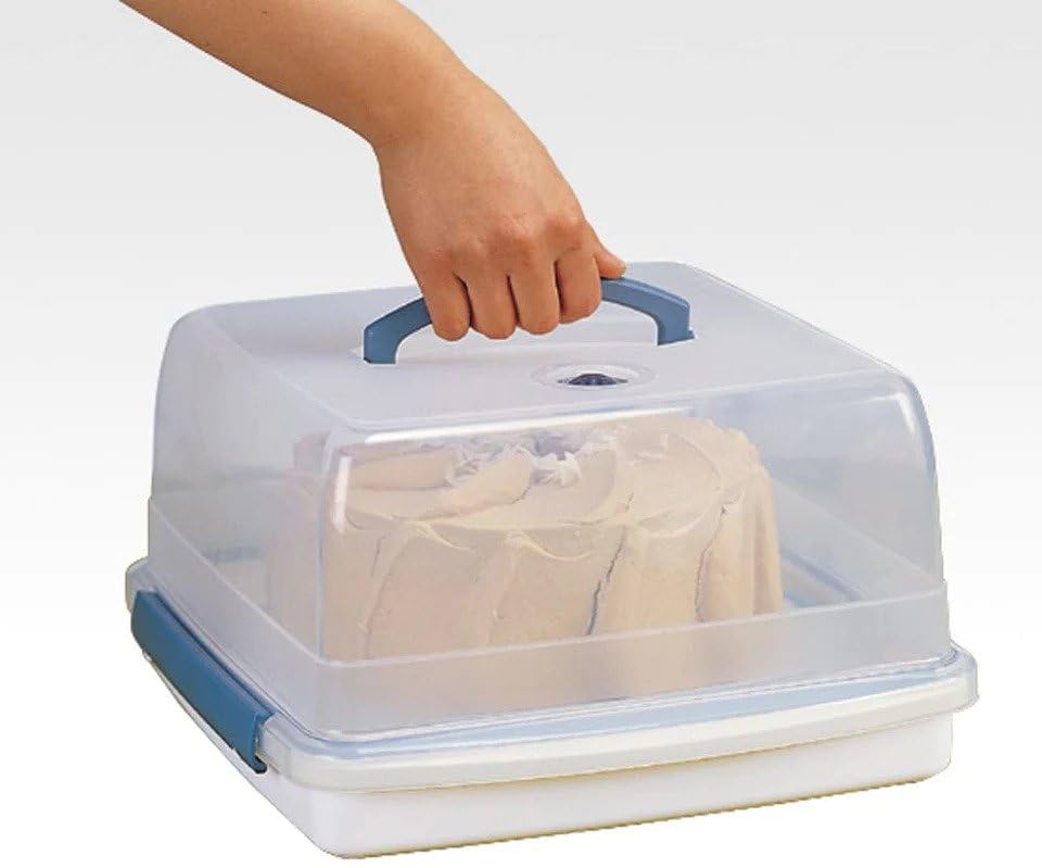 LocknLock Airtight Square Cake Carrier with Handle - 12.6L Clear/Blue Food Storage Container with 4-Sided Lockable Lid | Perfect for Birthday Parties, Picnics & Bakery Storage