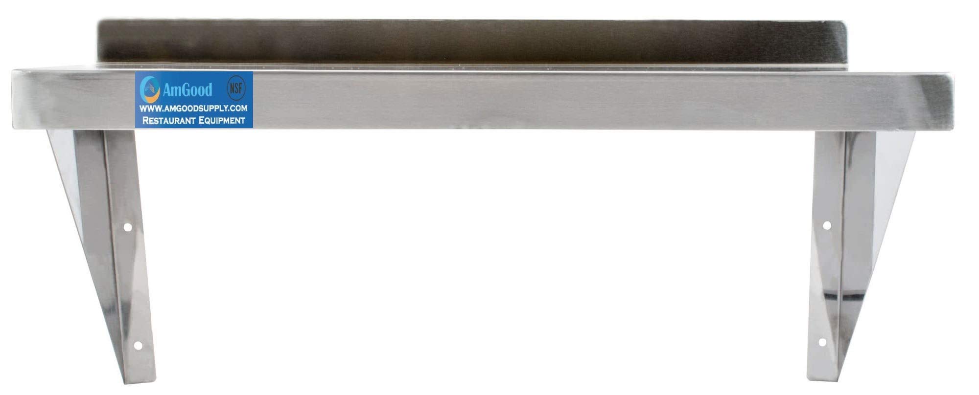 AmGood 18x36 Inch Stainless Steel Wall Shelf - Heavy Duty Commercial Grade Metal Shelving with Square Edge | NSF Certified | Wall Mount for Kitchen, Garage & Retail Storage