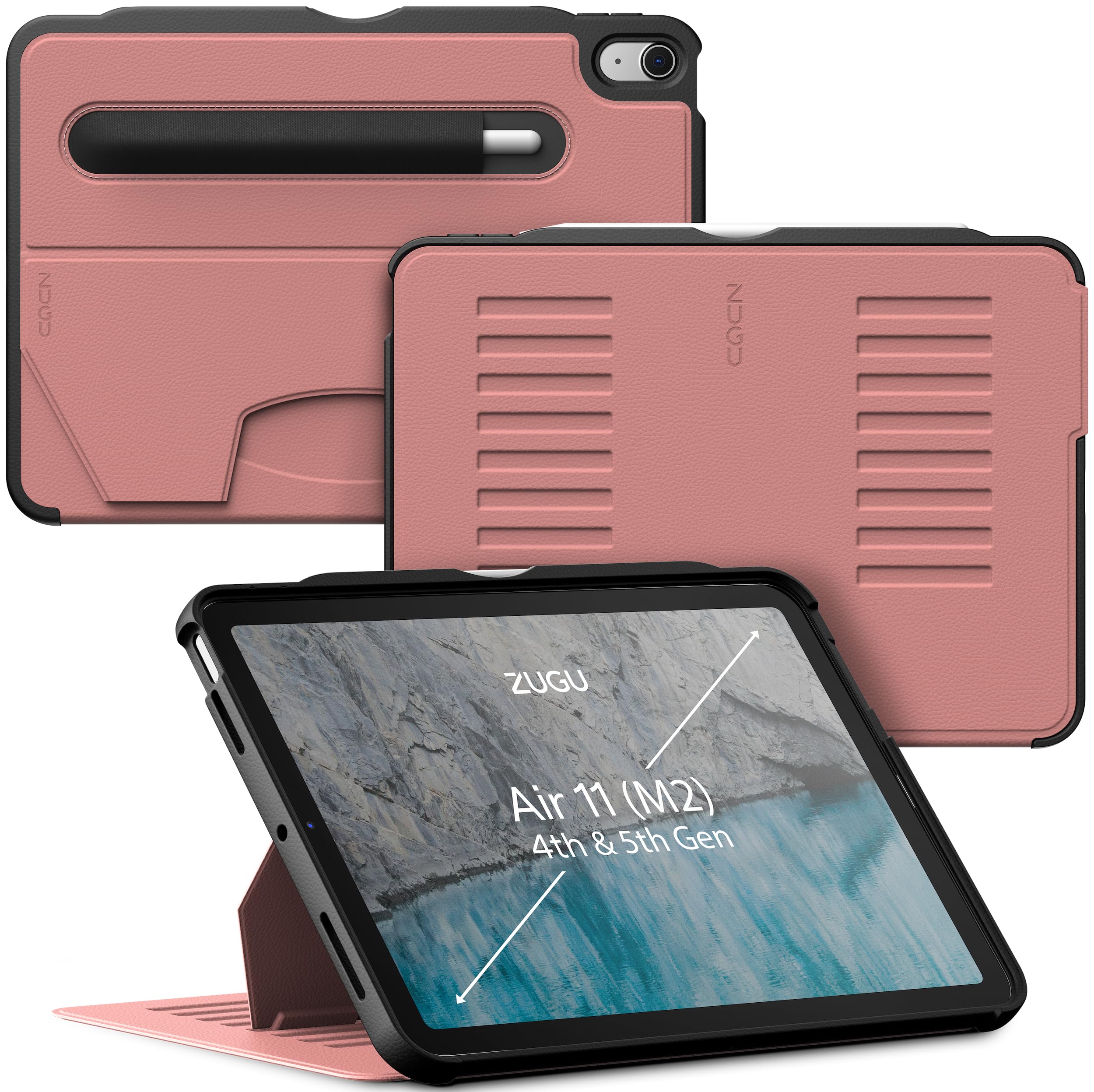 ZUGU Protective Case for iPad Air 11 (M3 2025/M2 2024) & iPad Air 5/4 10.9 inch (2022/2020) - Wireless Apple Pencil Charging, 8-Angle Magnetic Stand, Auto Sleep/Wake - Desert Rose Pink - Perfect for Work, Travel & Home Use