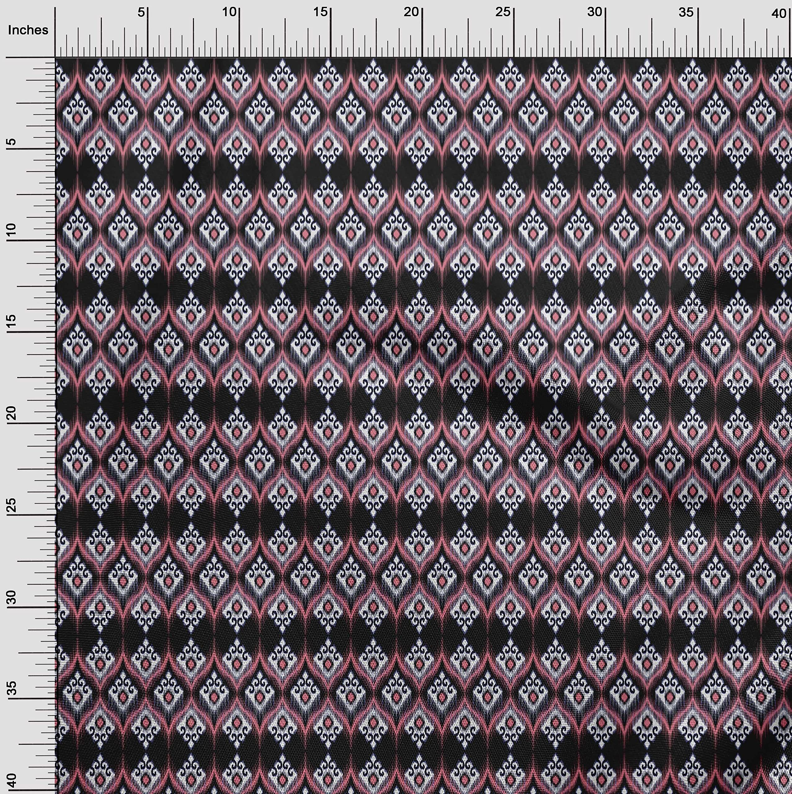 Premium 100% Cotton Poplin Fabric - Medium Pink Asian Ikat Print Dress Material (56