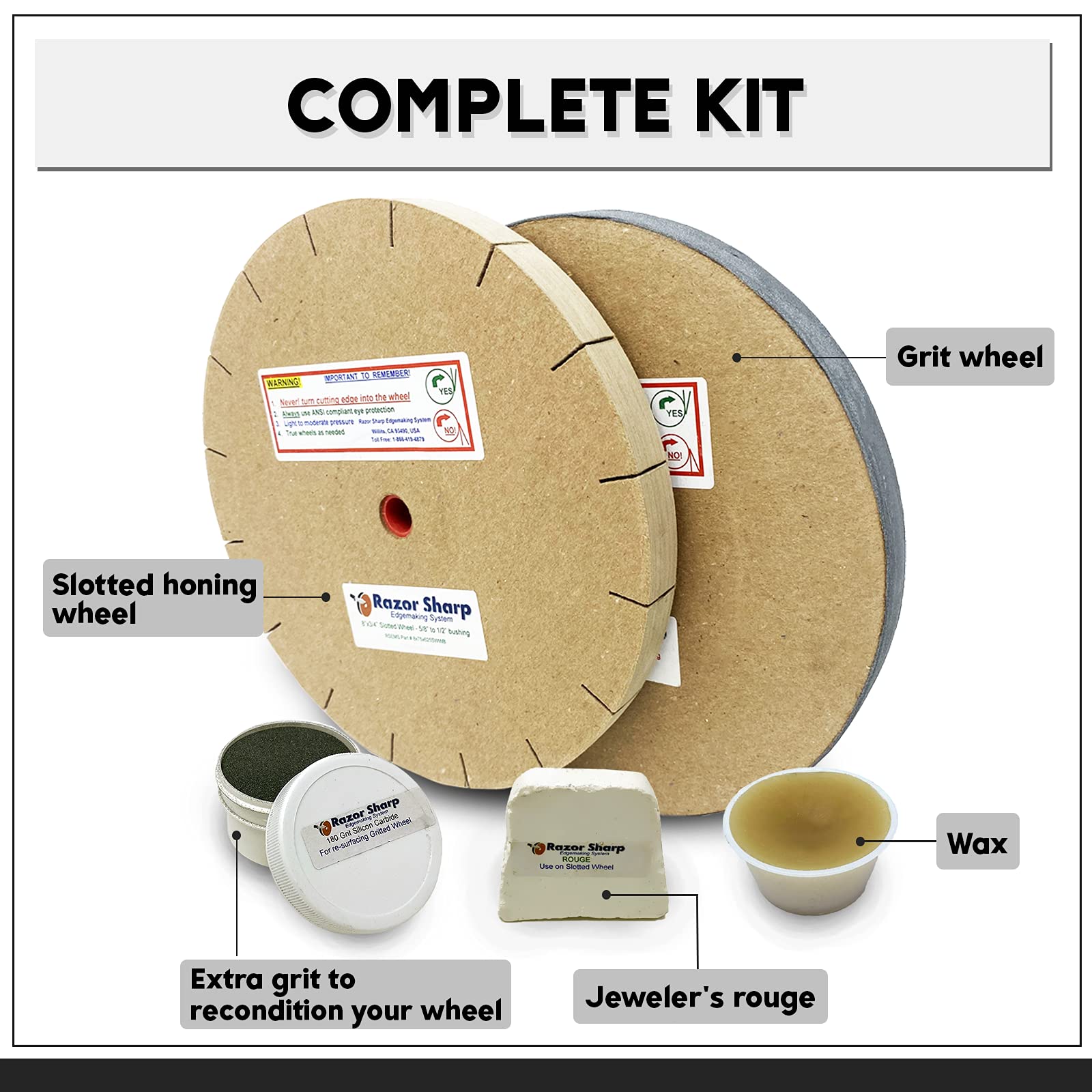 8 Inch Deluxe Blade Sharpening Kit for 6 Inch Bench Grinder - Professional Knife Sharpener Tool Made in USA - Perfect for Kitchen, Workshop & Outdoor Hunting Gear Maintenance