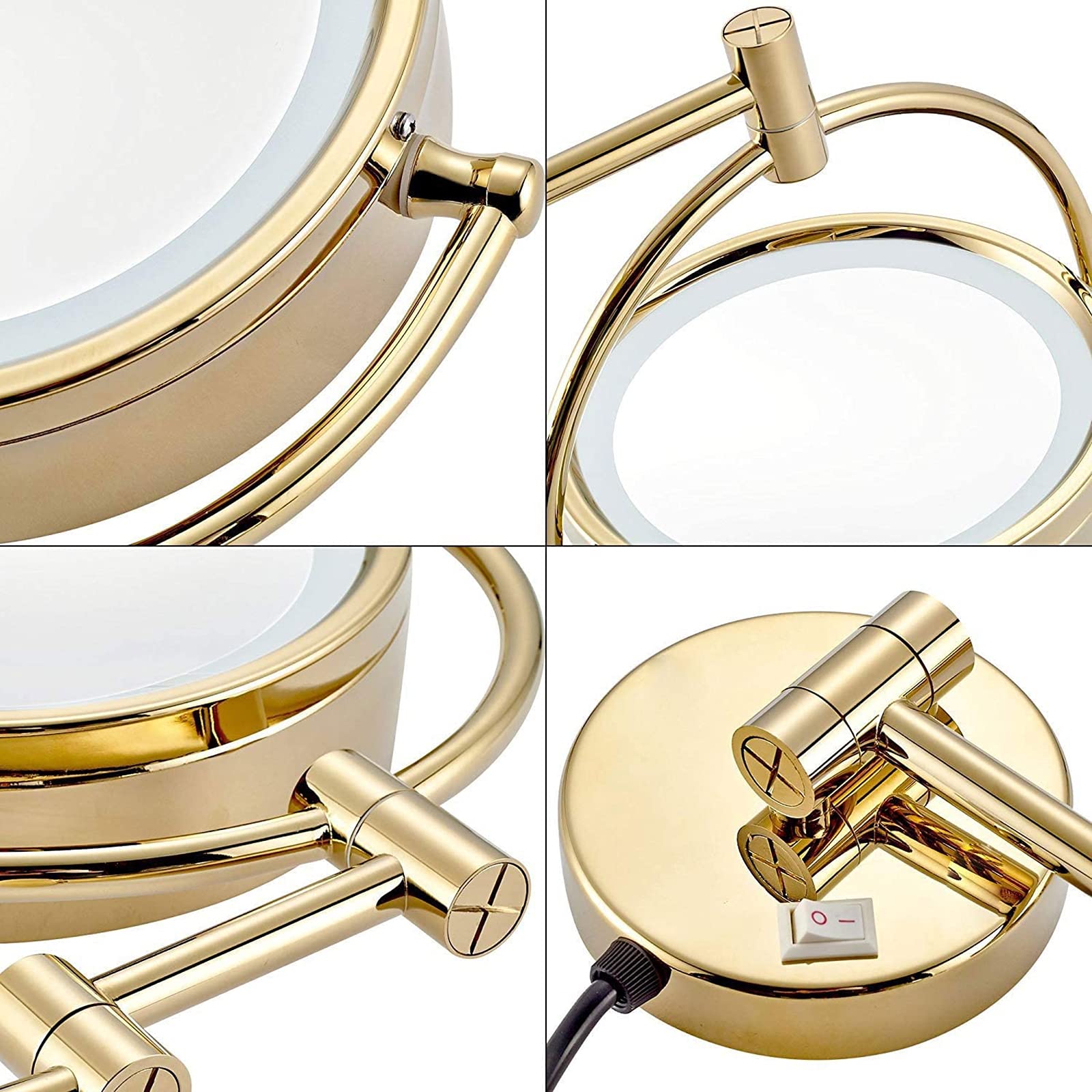 Gold Finish 3X Magnifying Makeup Mirror with LED Lights - 8.5 Inch Wall Mounted, 360° Swivel & Retractable Dual-Side Design for Perfect Makeup Application - Ideal for Home Vanity, Hotel Spa & Bathroom Decor