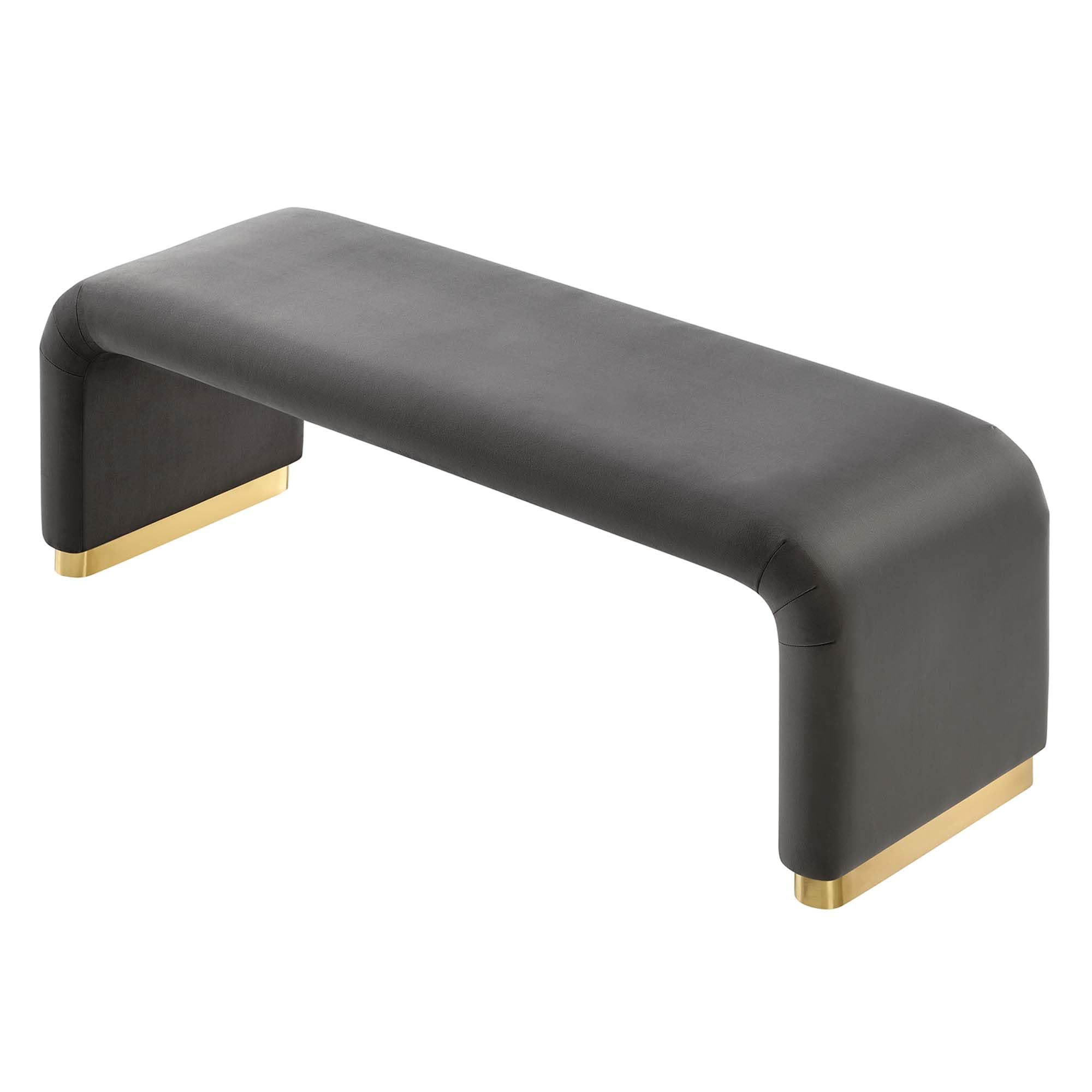 Modway EEI-6734-BRA-STG Koda Performance Velvet Waterfall Long Bench in Brass Storm Gray - Luxurious Velvet Upholstered Entryway & Bedroom Bench for Modern Home Decor